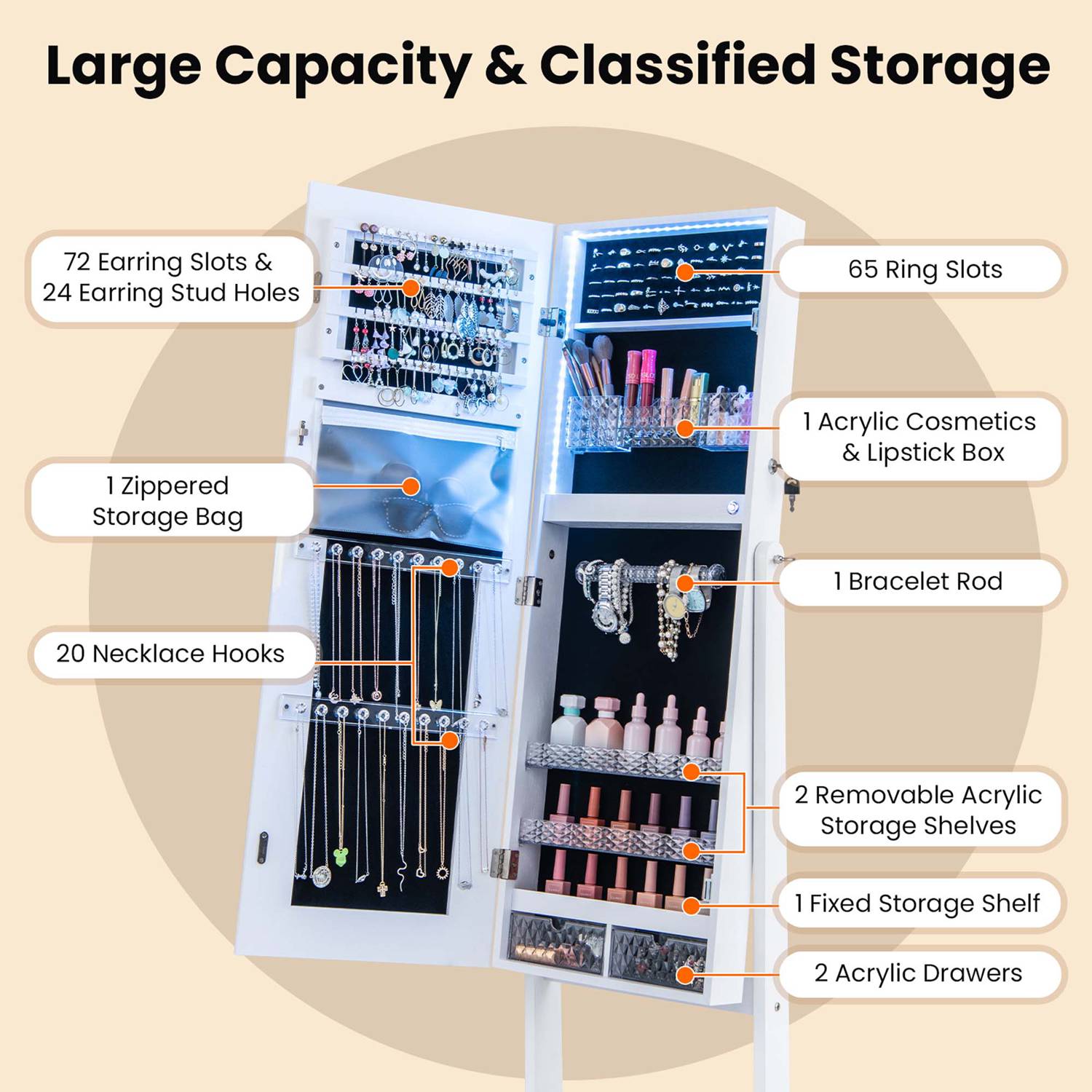 Costway CSHY001400 Jewelry-Armoires - View #7