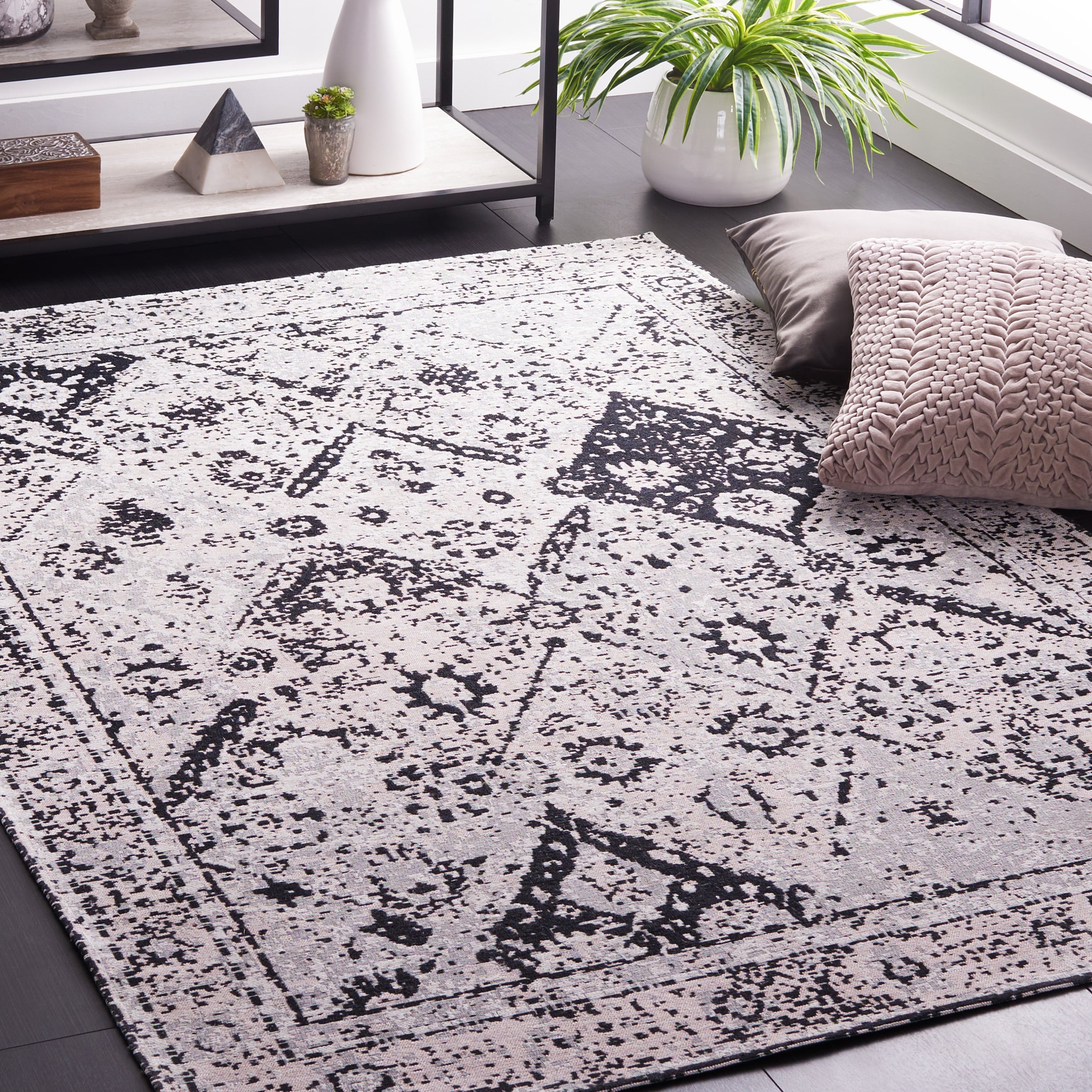 Gray Rectangular Cotton Synthetic Washable Area Rug