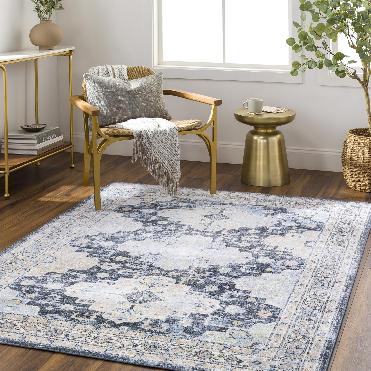 Livabliss LVR2357-71010 Lavadora 8 x 10 (ft) Polyester Dark Blue Rectangular Indoor Medallion Bohemian/Eclectic Machine washable Area rug