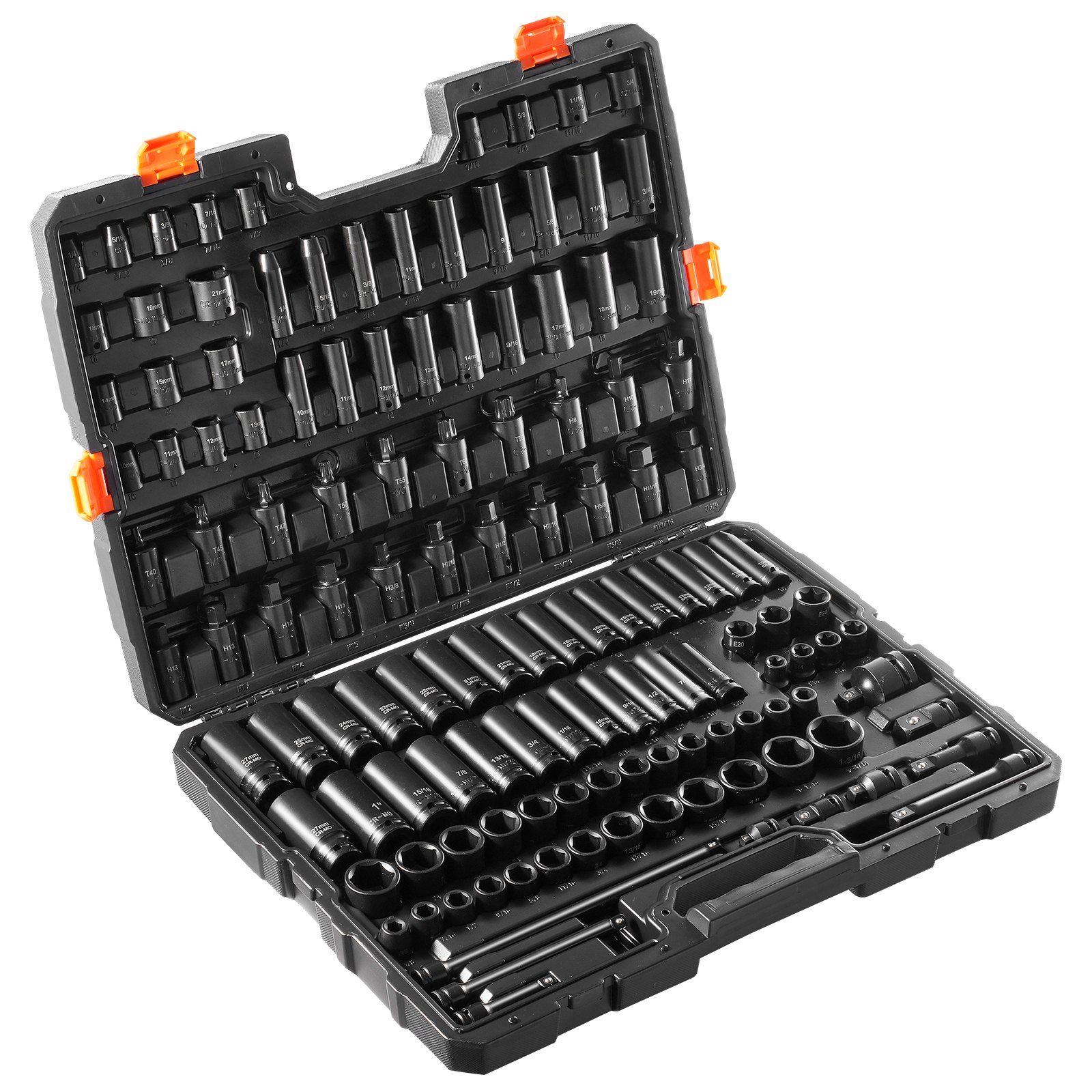 Slickblue 130-Piece Metric SAE 3/8 and 1/2-in Drive 6-Point Impact Socket Set with Adapters Extension Bars and Carrying Case