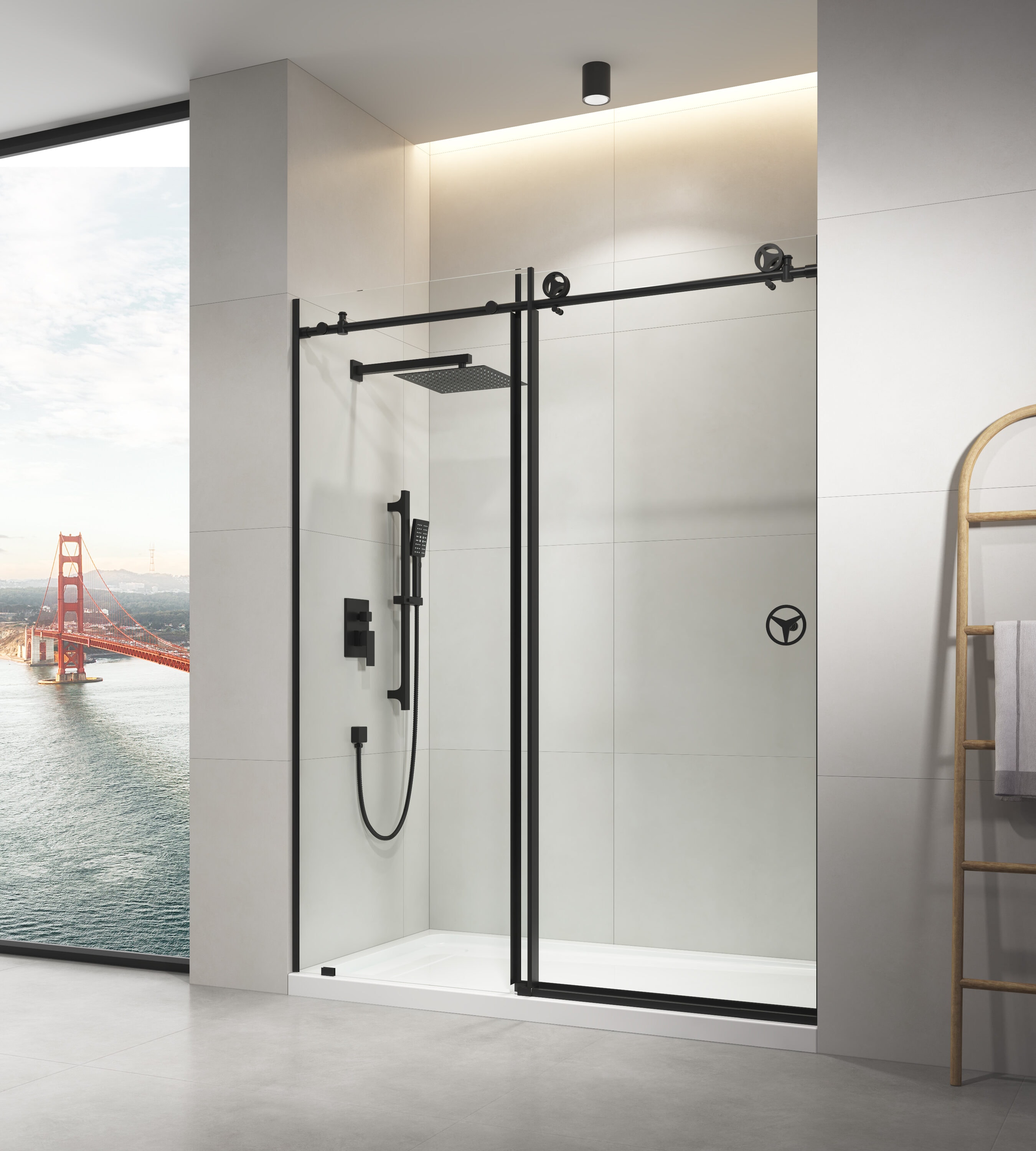 LOVMOR  60 in W x 76 in H Sliding Frameless Shower Door with Clear Glass Bathroom Enclosure Modern Design Leakproof Matte Black