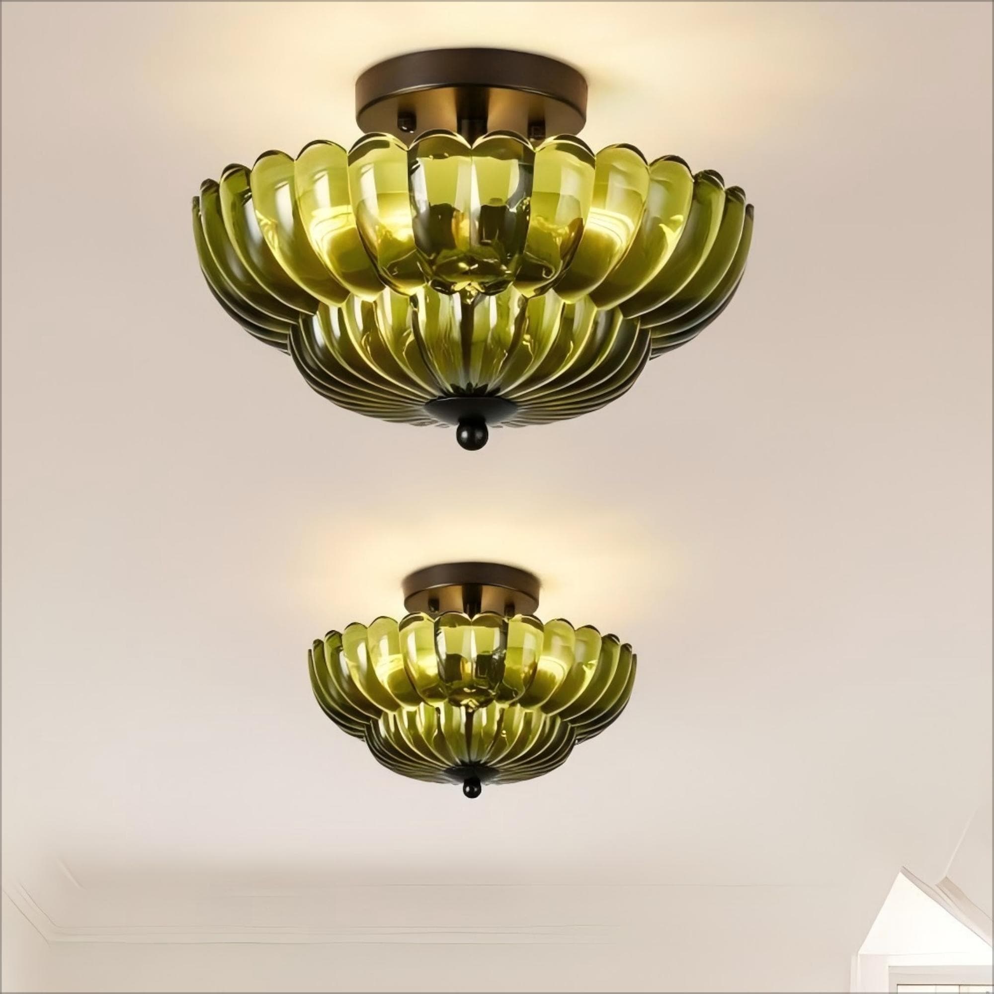 DAKAFUL 12 Inch 3-Light Matte Black Semi Flush Mount Ceiling Light with Green Glass Shade Modern Close to Ceiling Light Fixture Indoor Flush Mount Lighting for Bathroom Bedroom Kitchen Hallway Entryway Dining Room