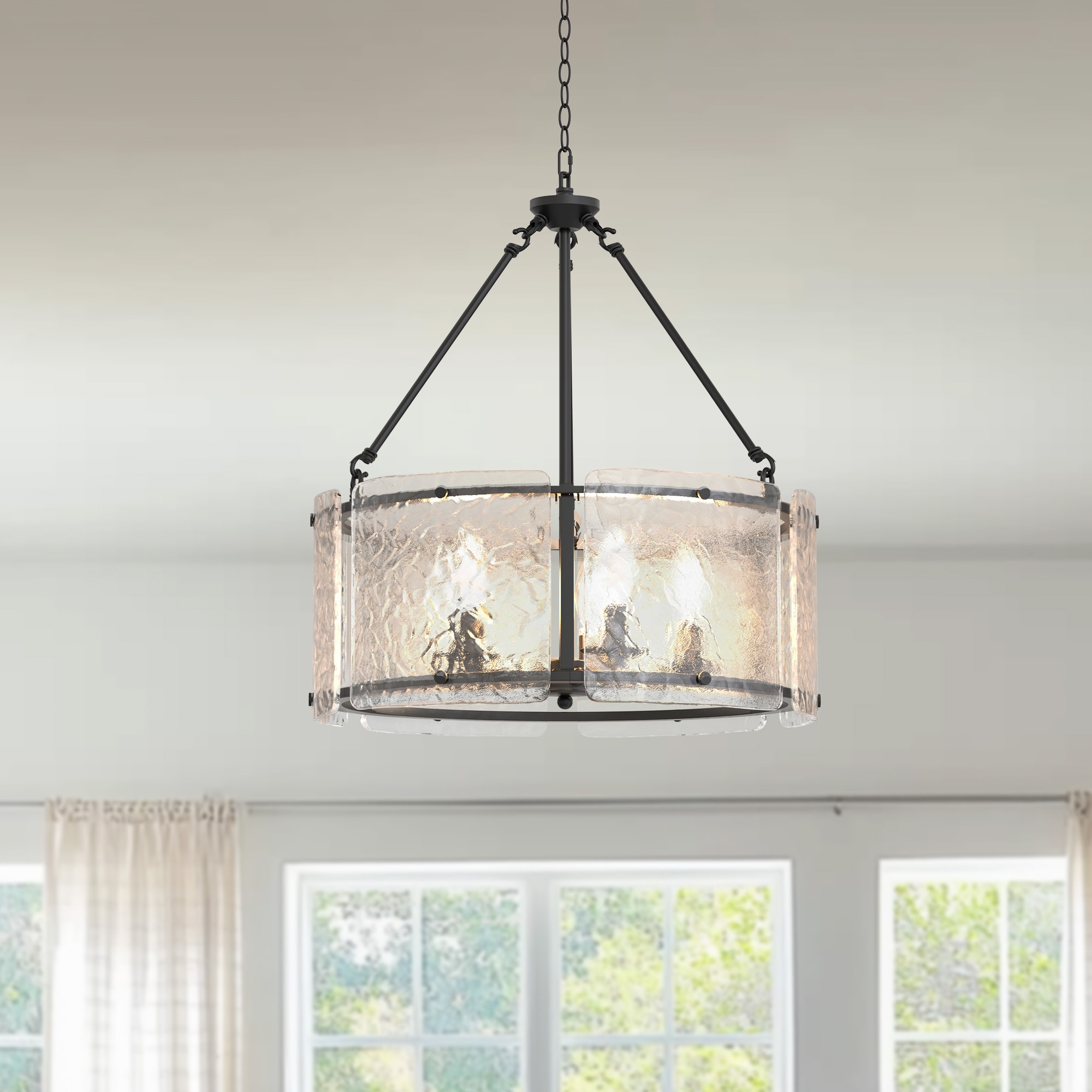 DORESshop LSC-ZY-ZX23001EBL 5 Light Gold Modern Drum Chandelier with Clear Glass Shades Large Hanging Fixture for Kitchen Islands Dining Rooms High Ceiling Spaces