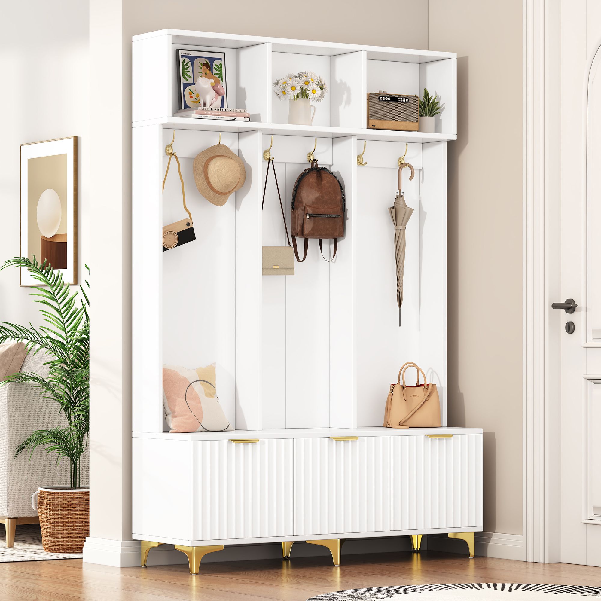 Yiekholo LL-1866AAK Casual 49.6-in White Composite Hall Tree
