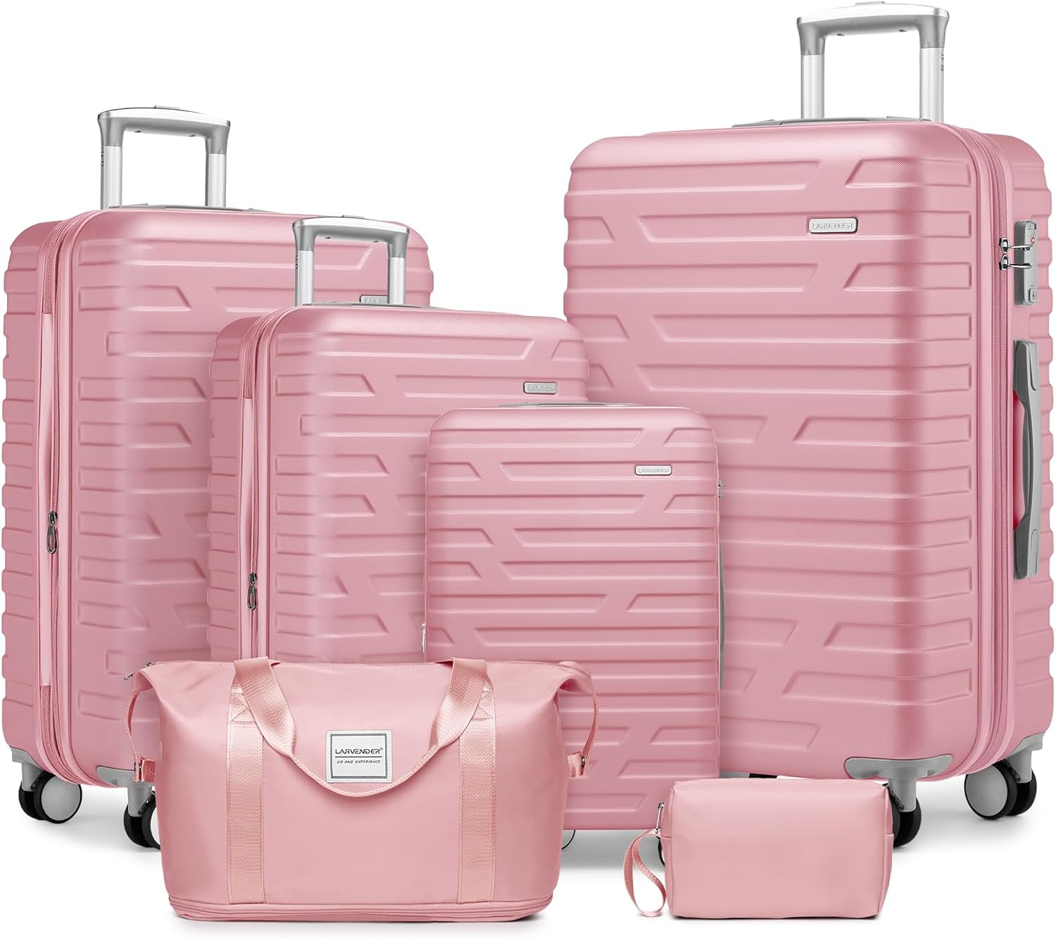 LOVMOR SF-H-W3412P312076 Luggage Sets 6 Piece with Duffel Bags Hardside Expandable Suitcases with Spinner Wheels TSA Lock Pink