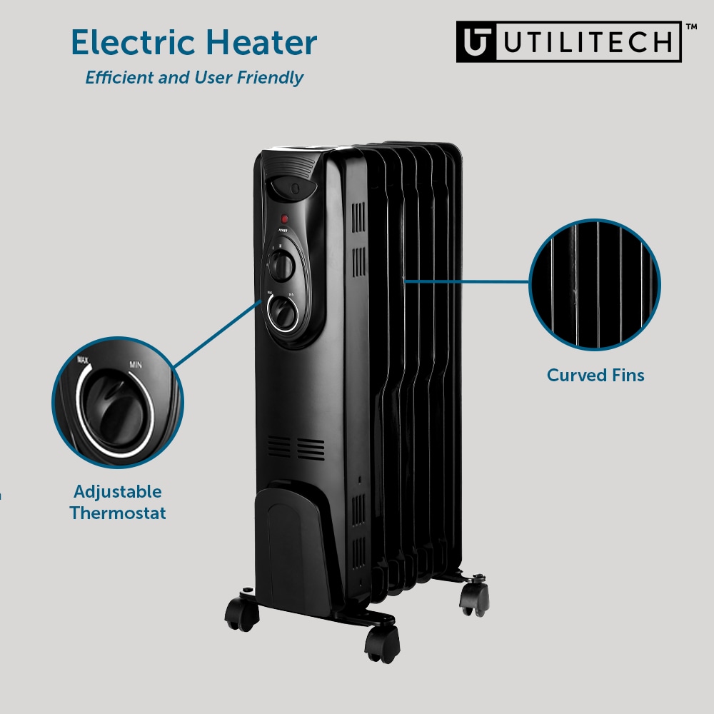 Utilitech Up to 1500-Watt Convection Flat Panel Indoor Electric Space  Heater with Thermostat in the Electric Space Heaters department at
