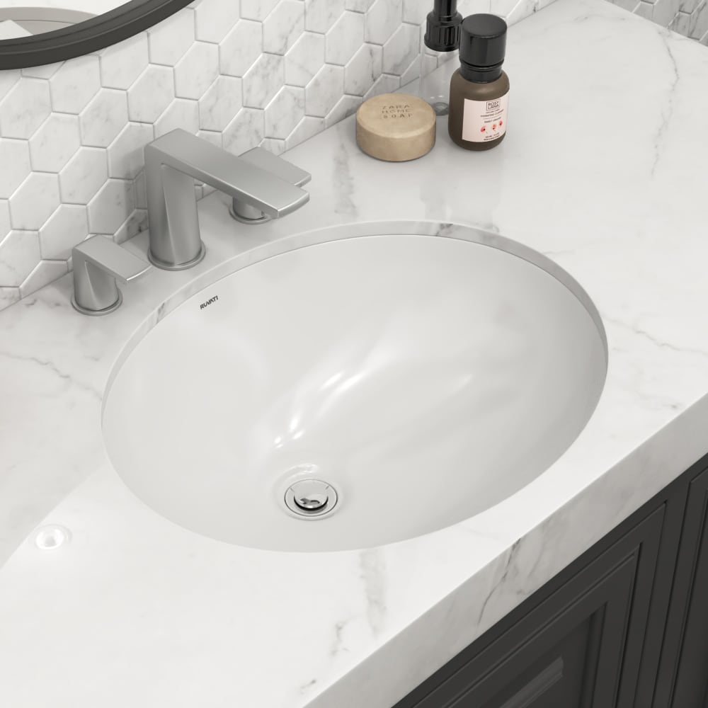 Ruvati RVB0616 Krona Ceramic Undermount Round Modern White Bathroom Sink ( 13.25-in x 16.5-in )