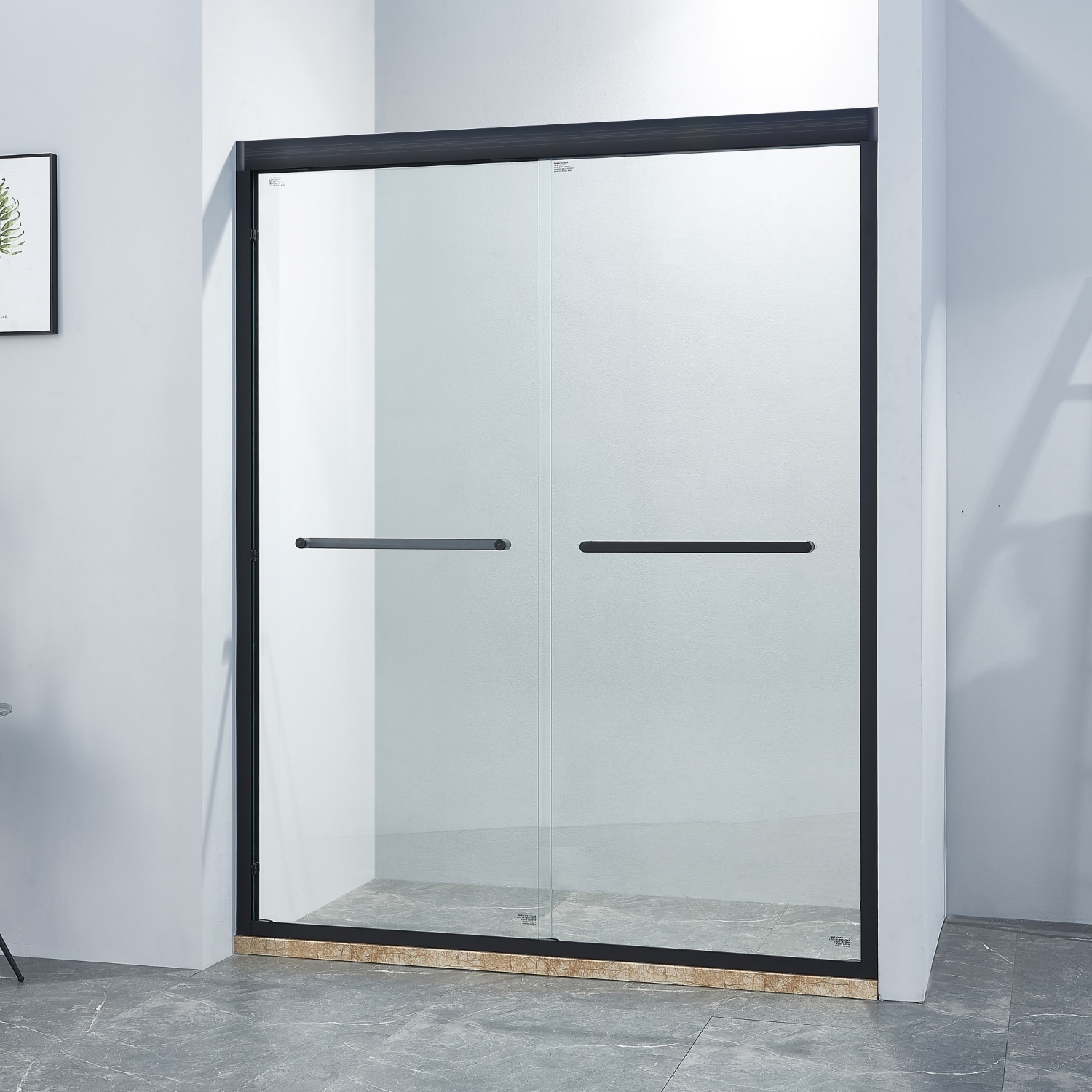 REIBII Double Sliding Shower Door 56-60inW x 75inH Matte Black Aluminium Alloy Frame 6mm Clear Tempered Glass Width Adjustable Soft Close Bathroom Shower Enclosure