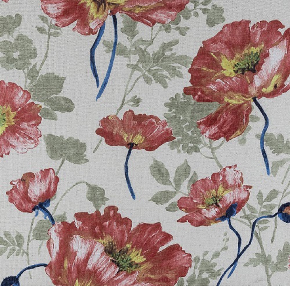 Red Floral Upholstered Accent Chair with Nailhead Trim