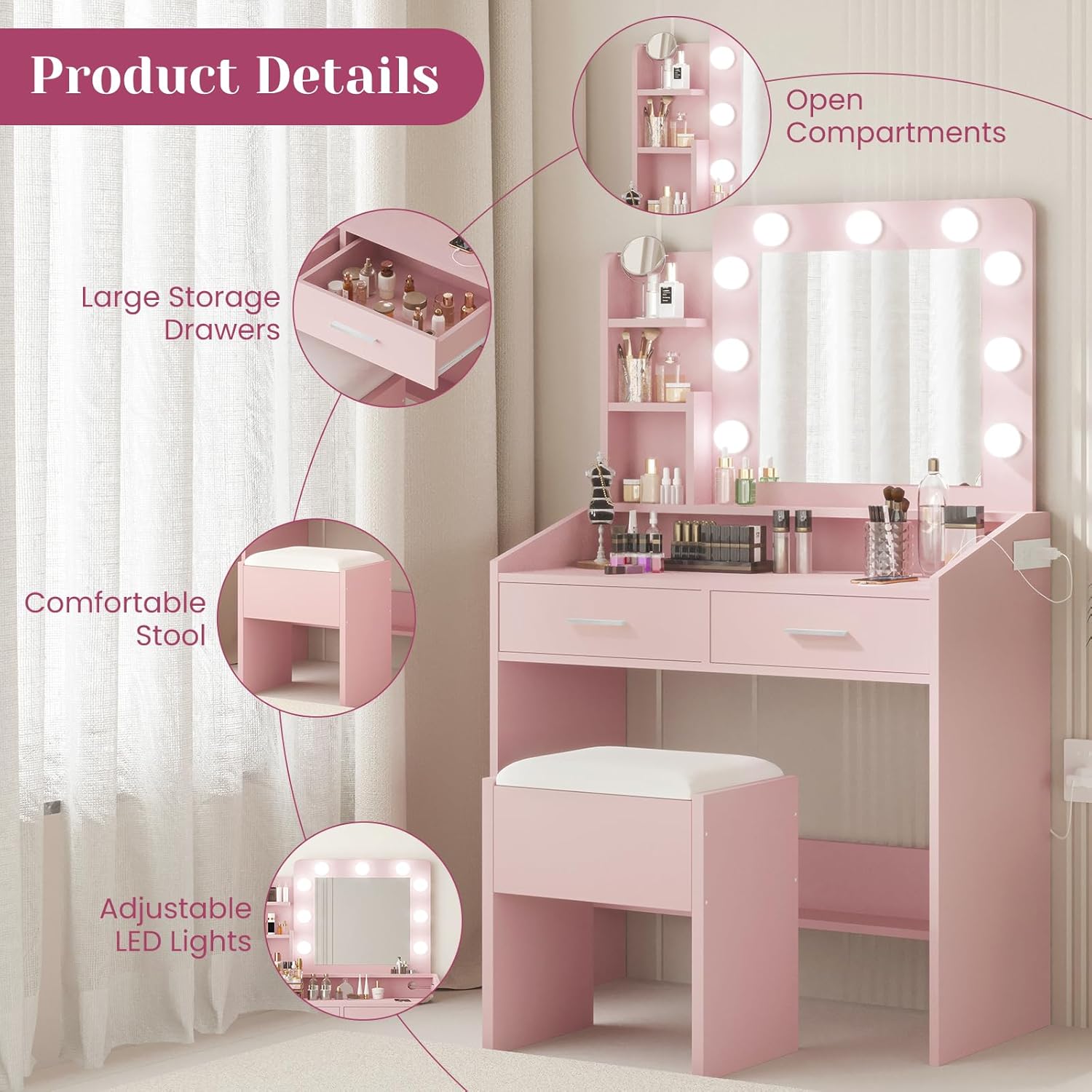 Qeetex LHF-SZT-PHO-14CESAED Bedroom-Vanities - View #6