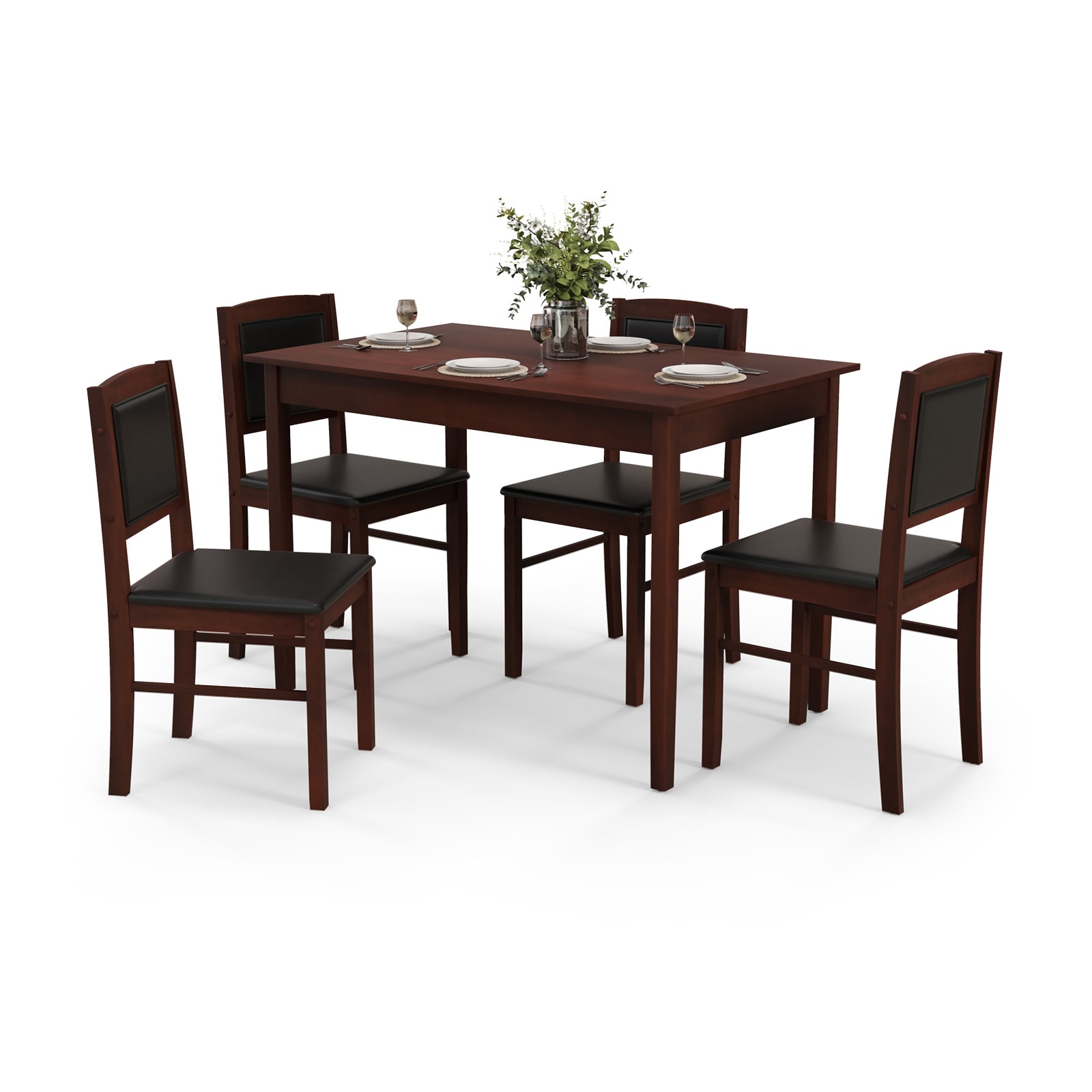 SUGIFT - 5-Piece Dining Set 45-in Table 4 Padded Chairs Rubber Wood Legs PVC Leather 220-lb Chair...