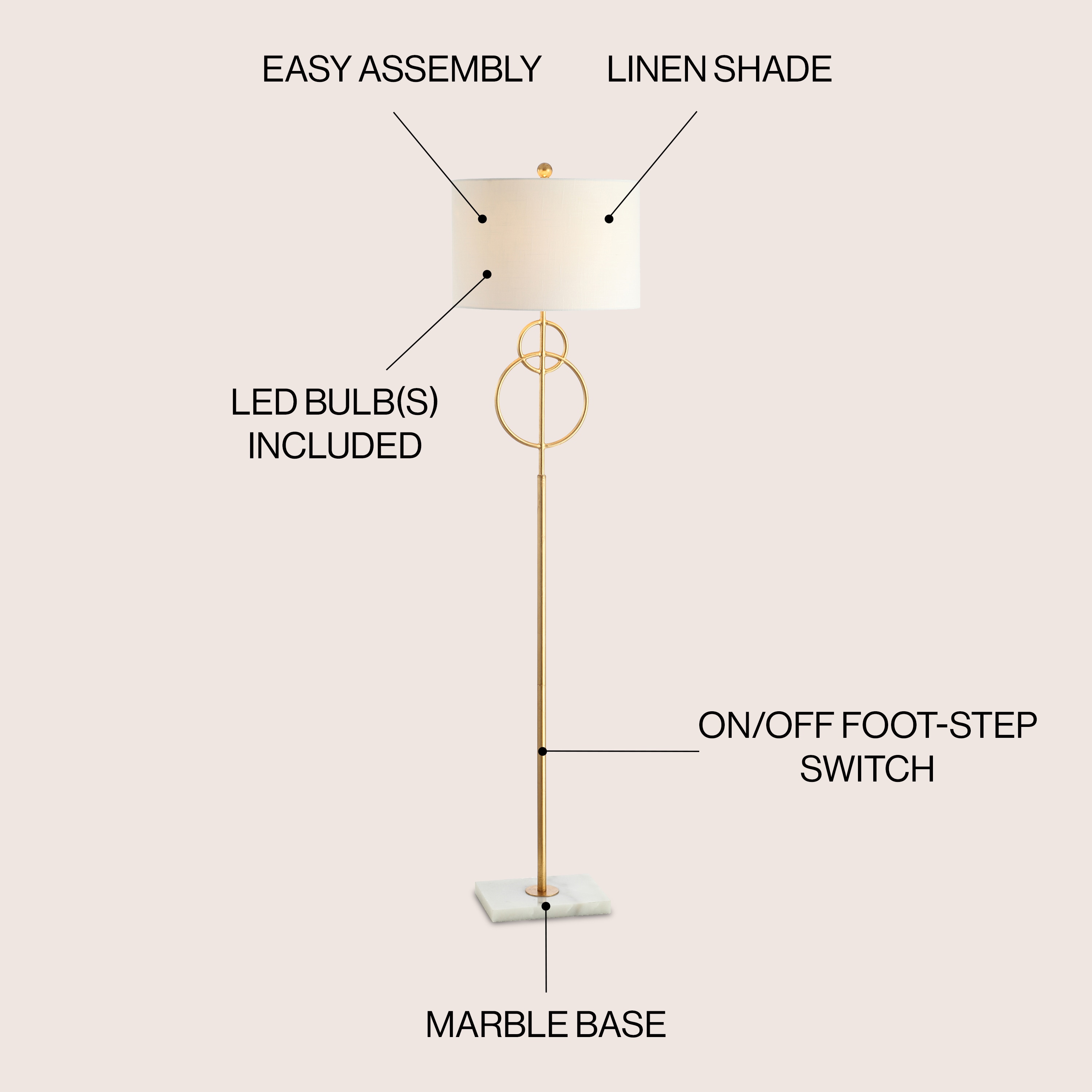 Arc Elegance 60" White Marble & Gold Metal LED Floor Lamp