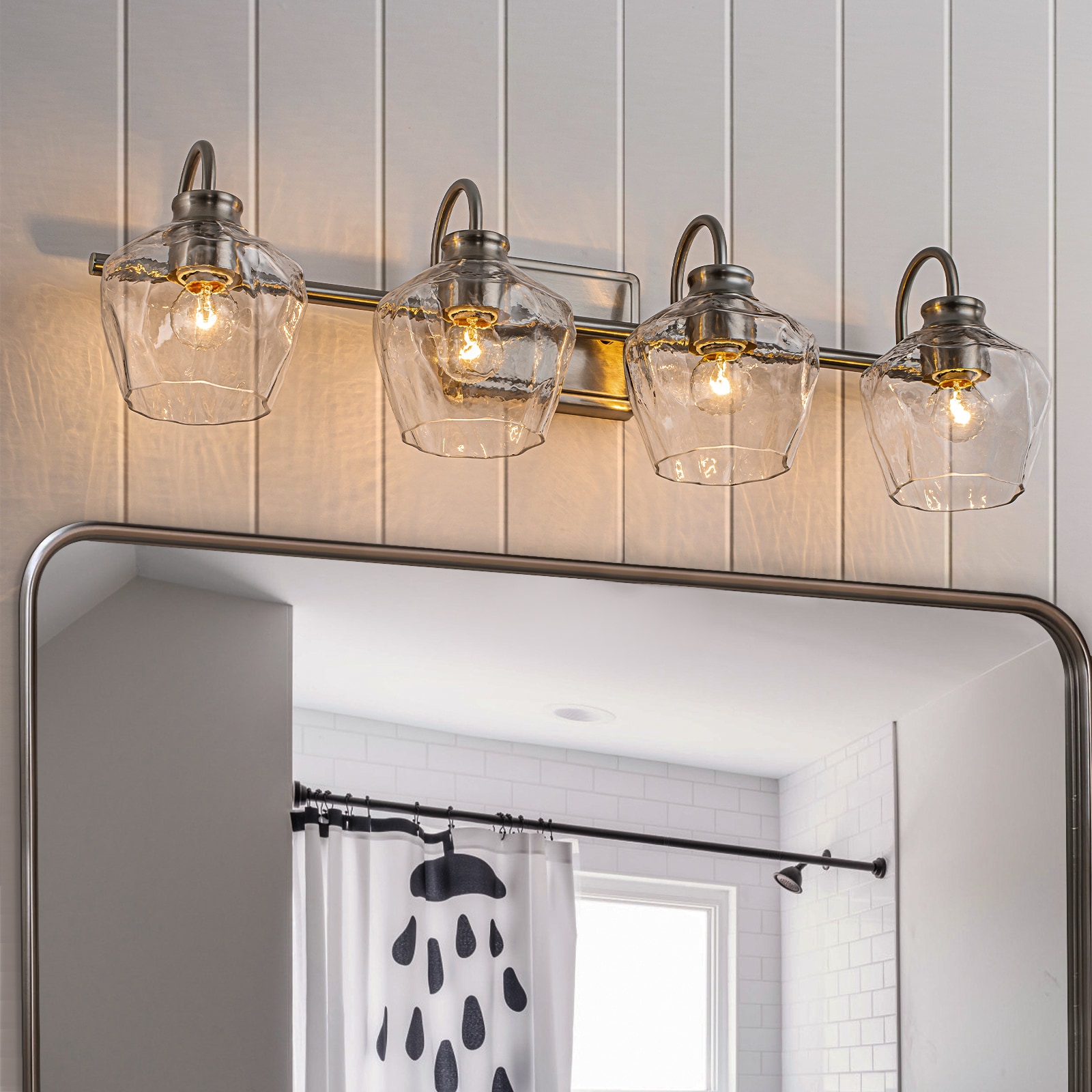 LLHZSY 3/4-Light Modern Brushed Nickel Bathroom Vanity Light With Hammered Clear Glass