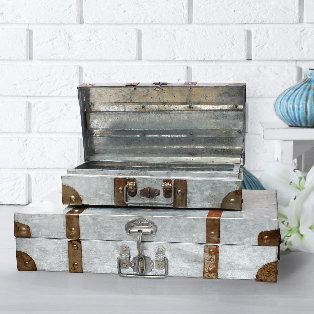 Stonebriar Aged Galvanized Metal Container with Rust Trim Detail, Silver