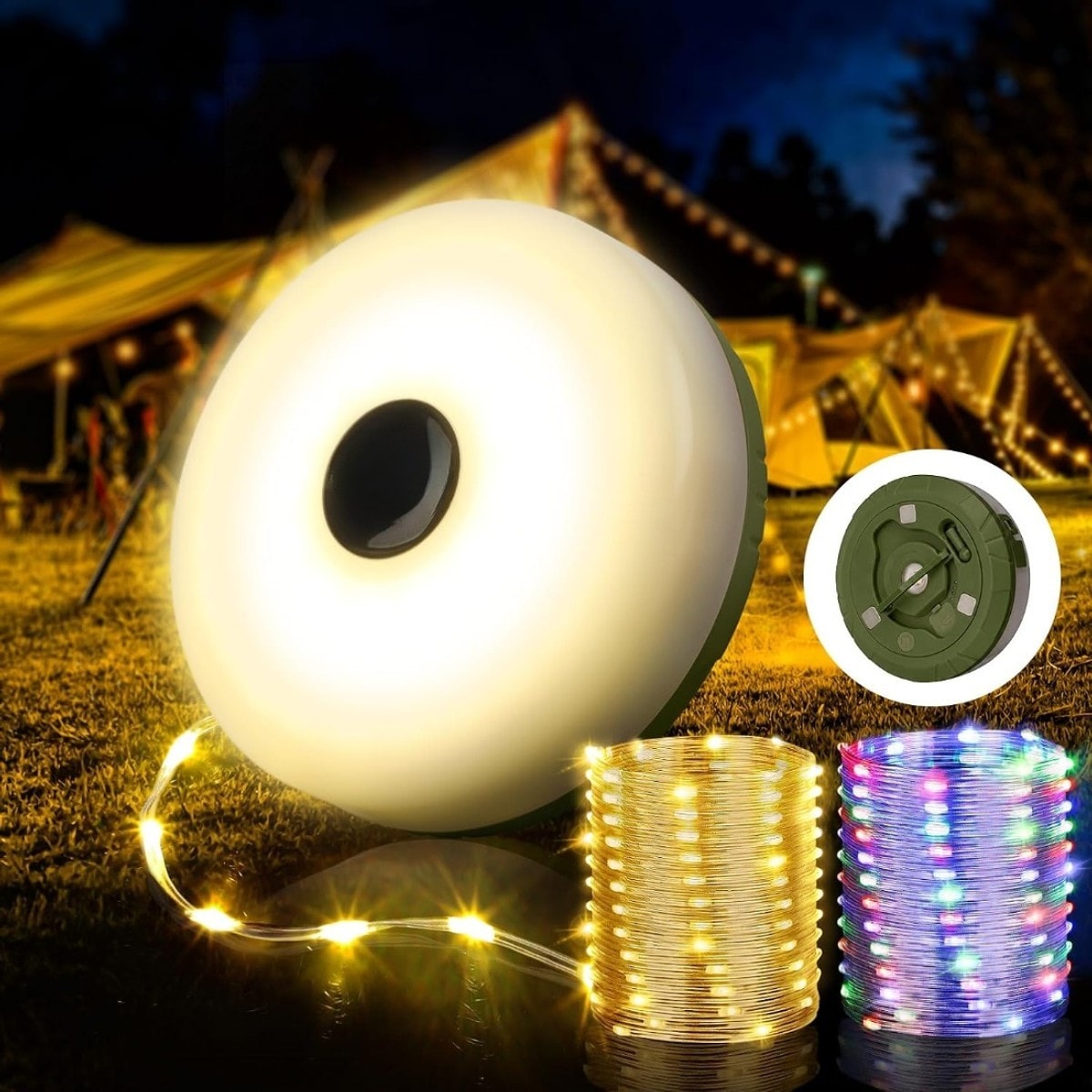 Jokupey  Rechargeable LED Camping String Lights 32.8FT with 8 Lighting Modes Portable Waterproof Hanging for Outdoor Patio Awning Garden