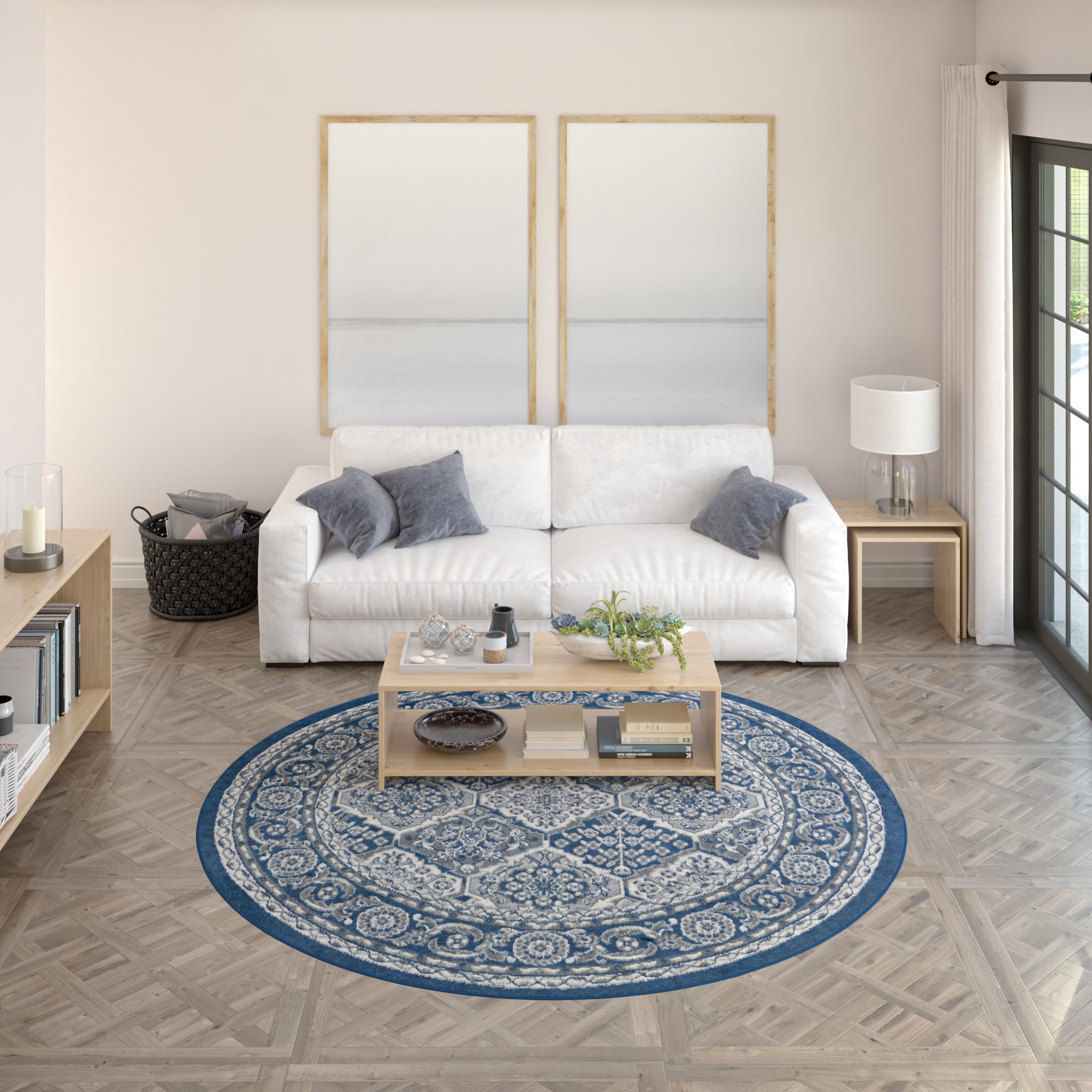 Tayse HMP4207 6RND Hampton 6 x 6 (ft) Loomed Polypropylene Navy Round Indoor Area rug