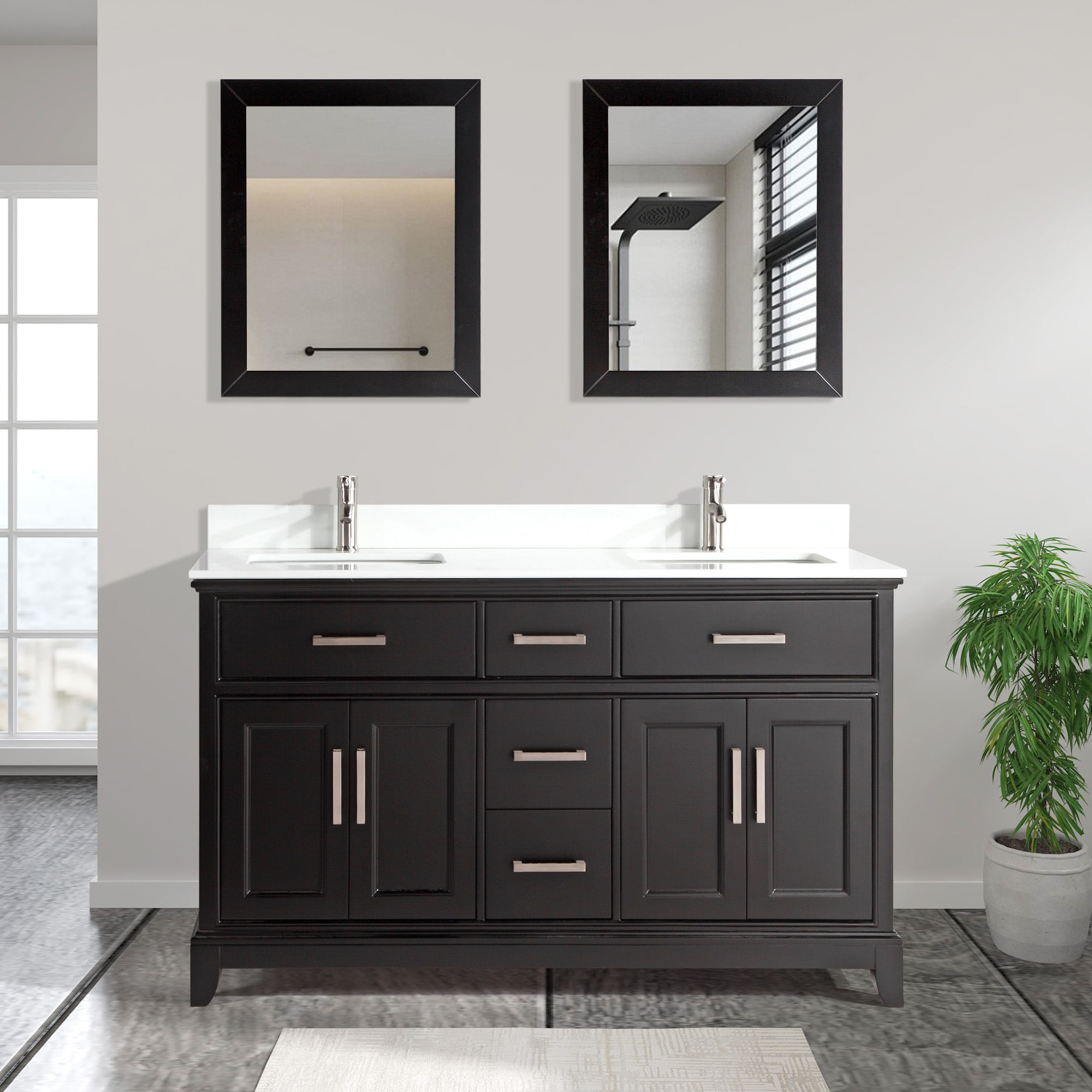 Vanity Art VA1072-DE Genoa 72-in Espresso Undermount Double sink Bathroom Vanity with White Engineered marble Top (Mirror Included)