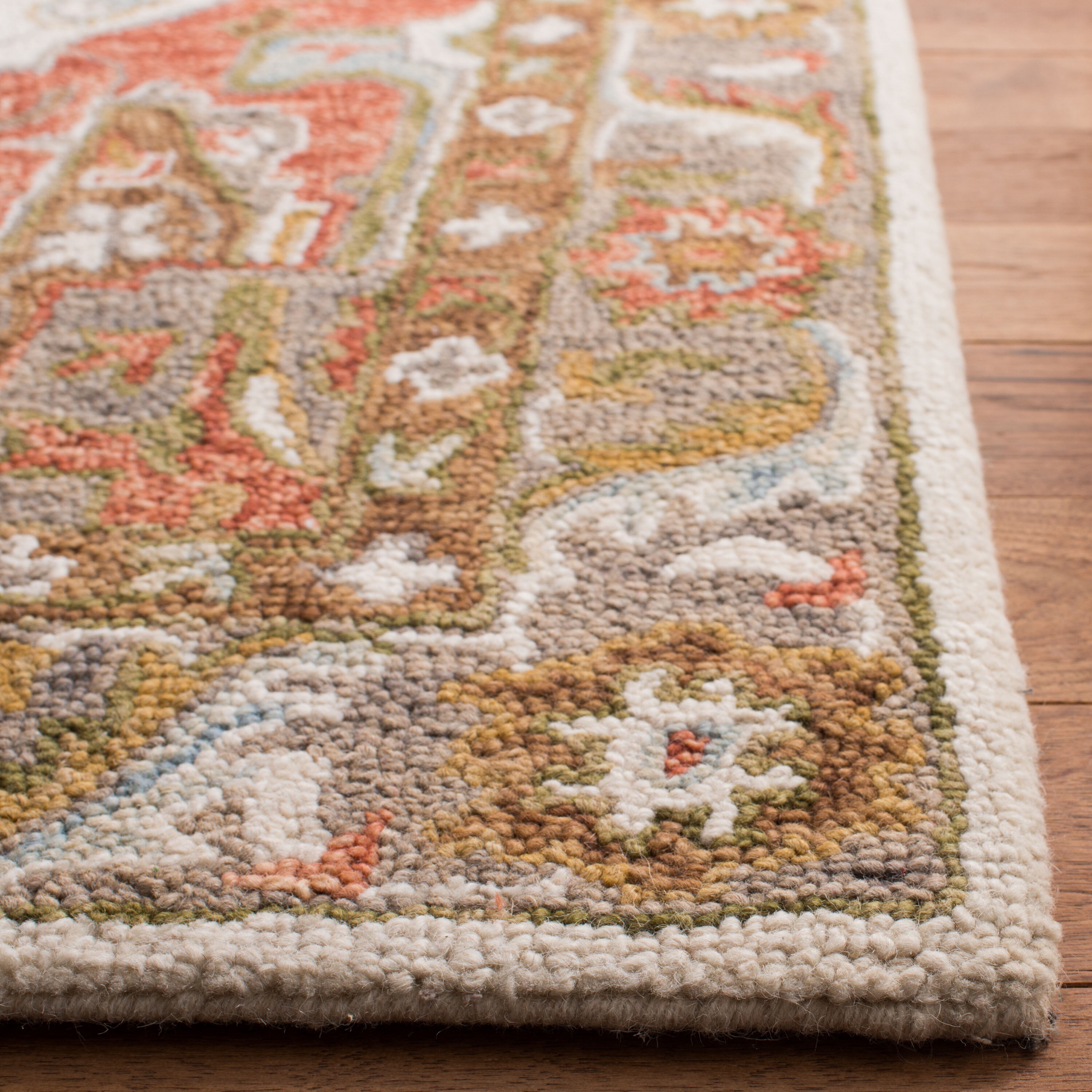 Ivory and Red Hand-Tufted Wool 4' x 6' Area Rug