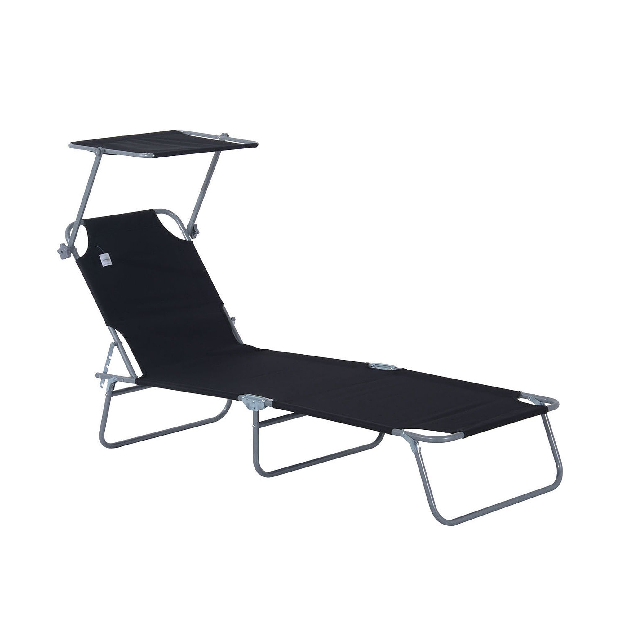 Miki Shinly AB-4390-89JJ Folding Chaise Lounge Chair Gray Steel Frame Stationary Chaise Lounge Chair with Black Sling Seat