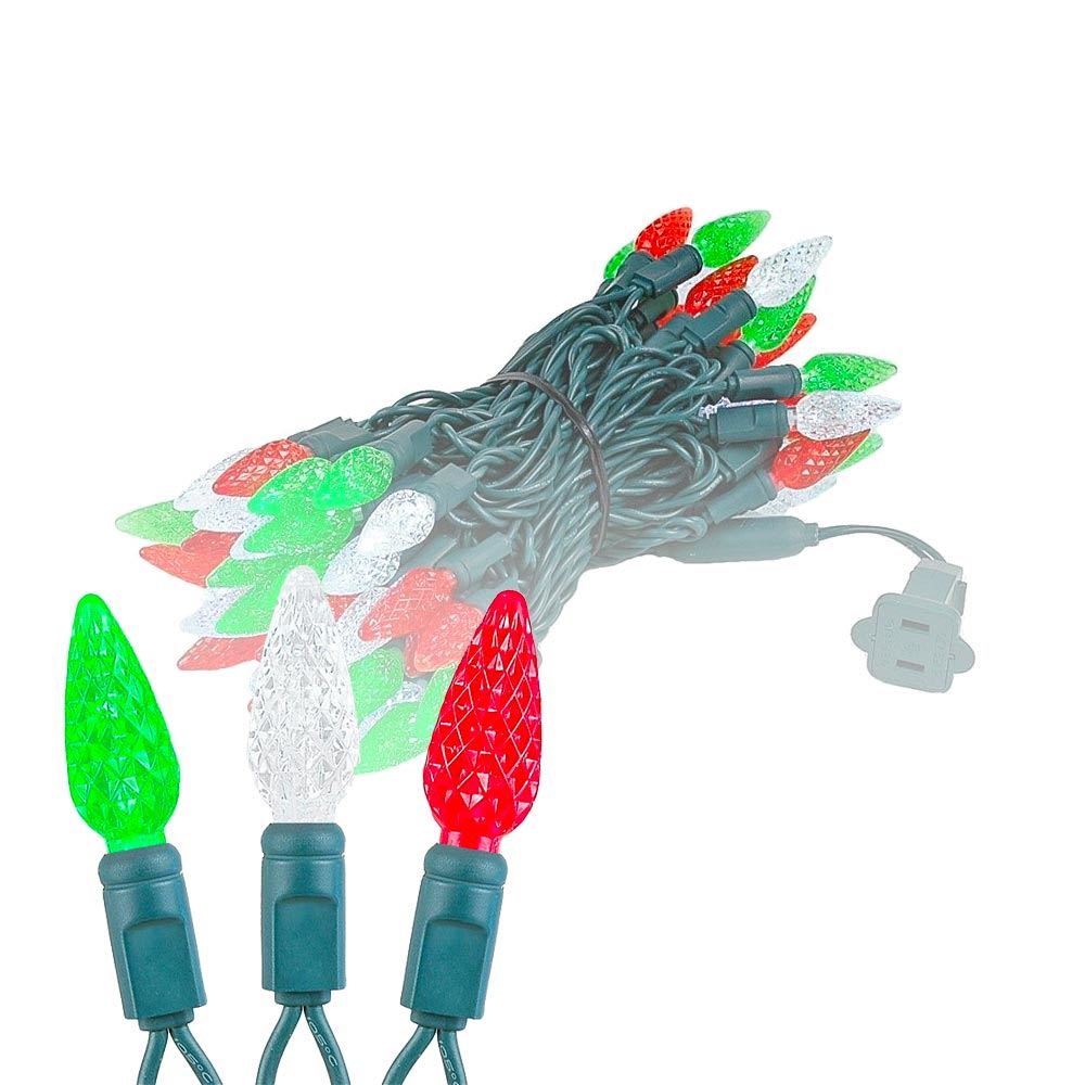 Novelty Lights CGC670-G-R/G/PW ‎‎‎ 24FT 70 LED C6 LED Christmas String Lights Outdoor Christmas Tree Commercial Grade LED String Lights Permanent Christmas Lights Outdoor Tree Decorations Outdoor (Red Green Pure White)