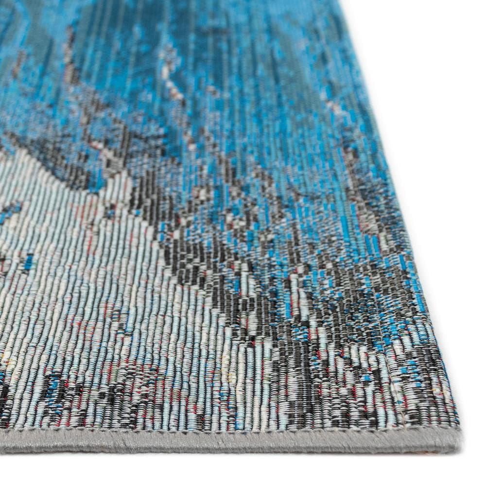 Gray and Blue Abstract Synthetic Rectangular Rug