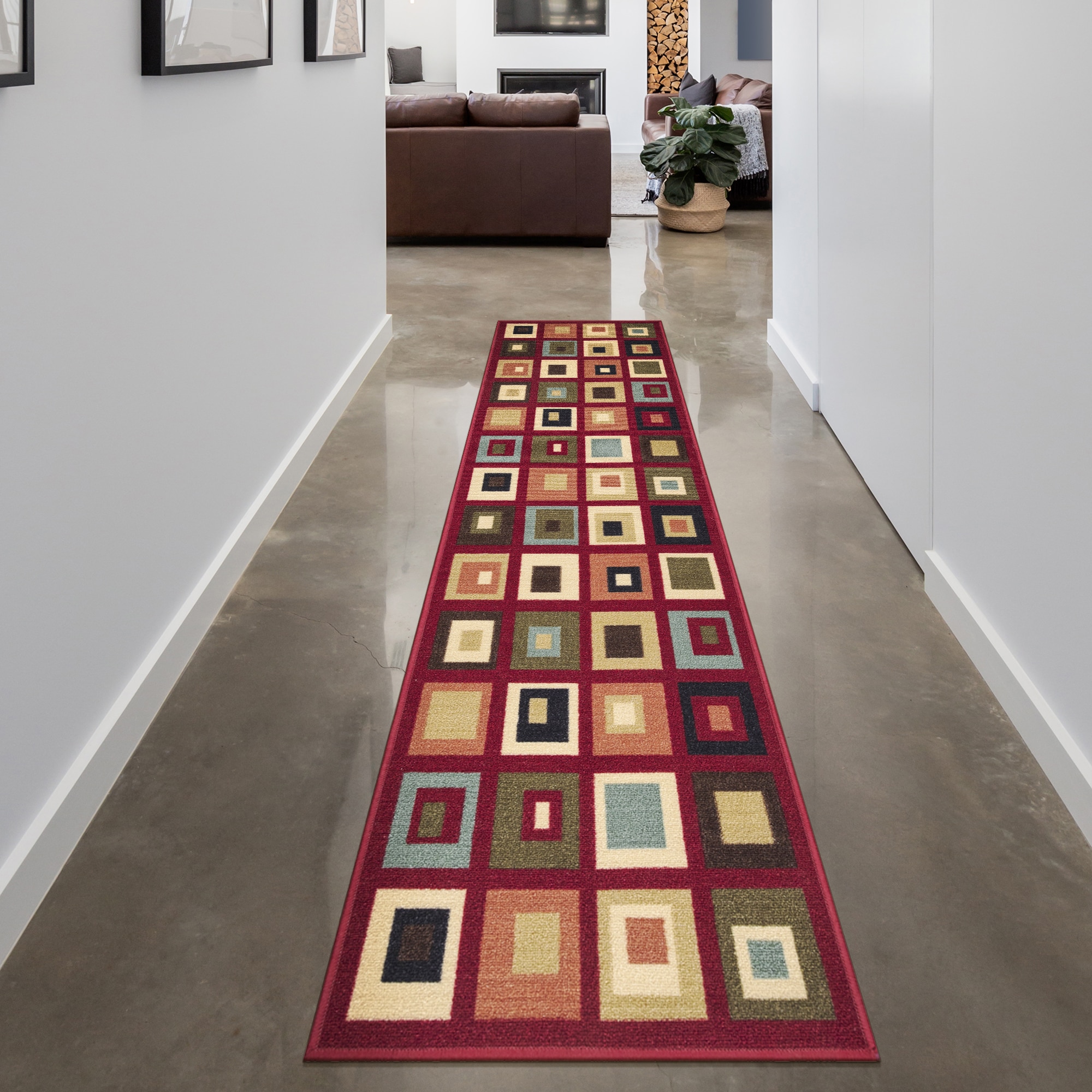 Ottomanson LVN5120-2X7 Living 2 x 7 (ft) Loomed Nylon Red Rectangular Indoor Geometric Spot clean only Runner rug