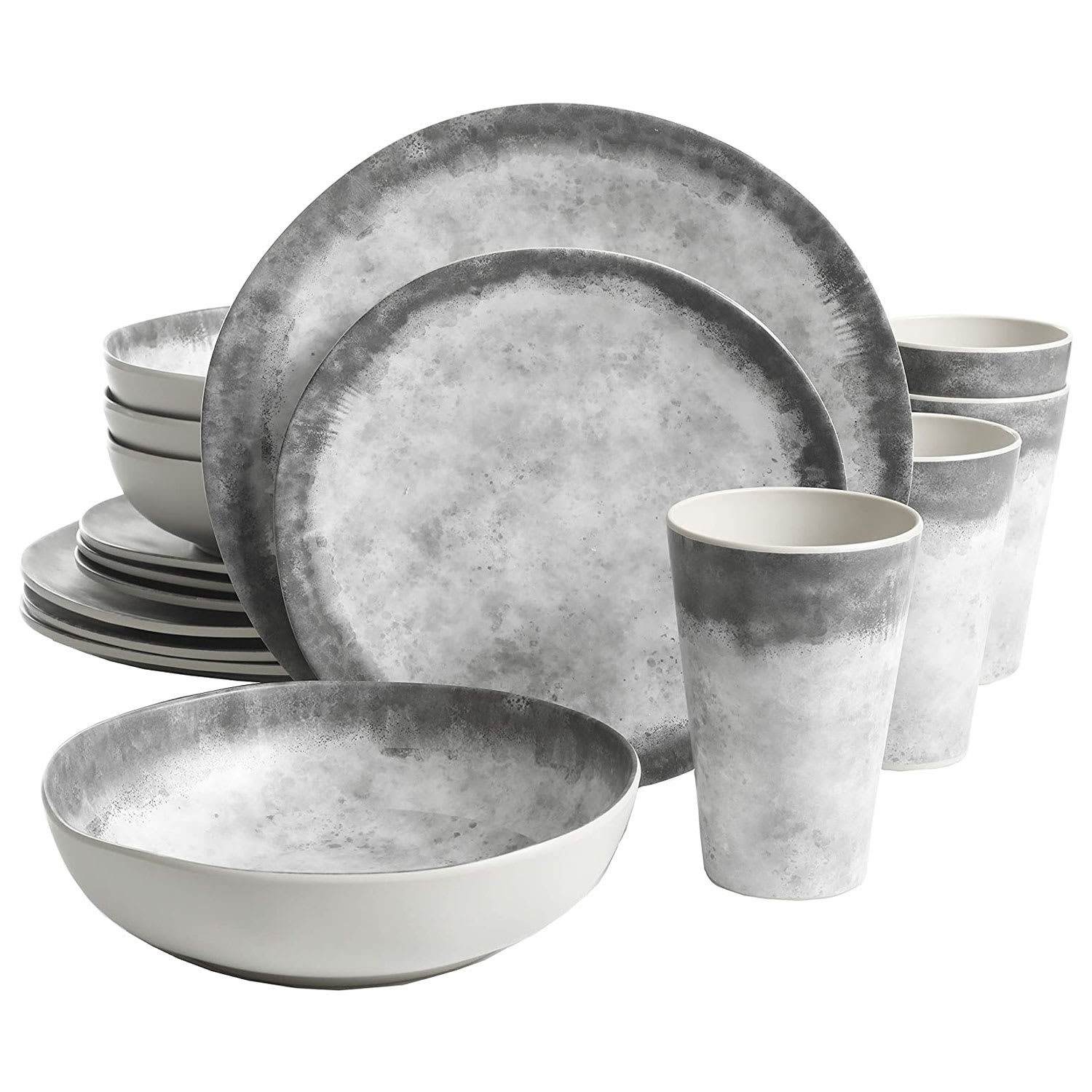 Gibson 244918 Home Granite Organic Round Melamine Dinnerware Set Service for Four 16pcs Marble