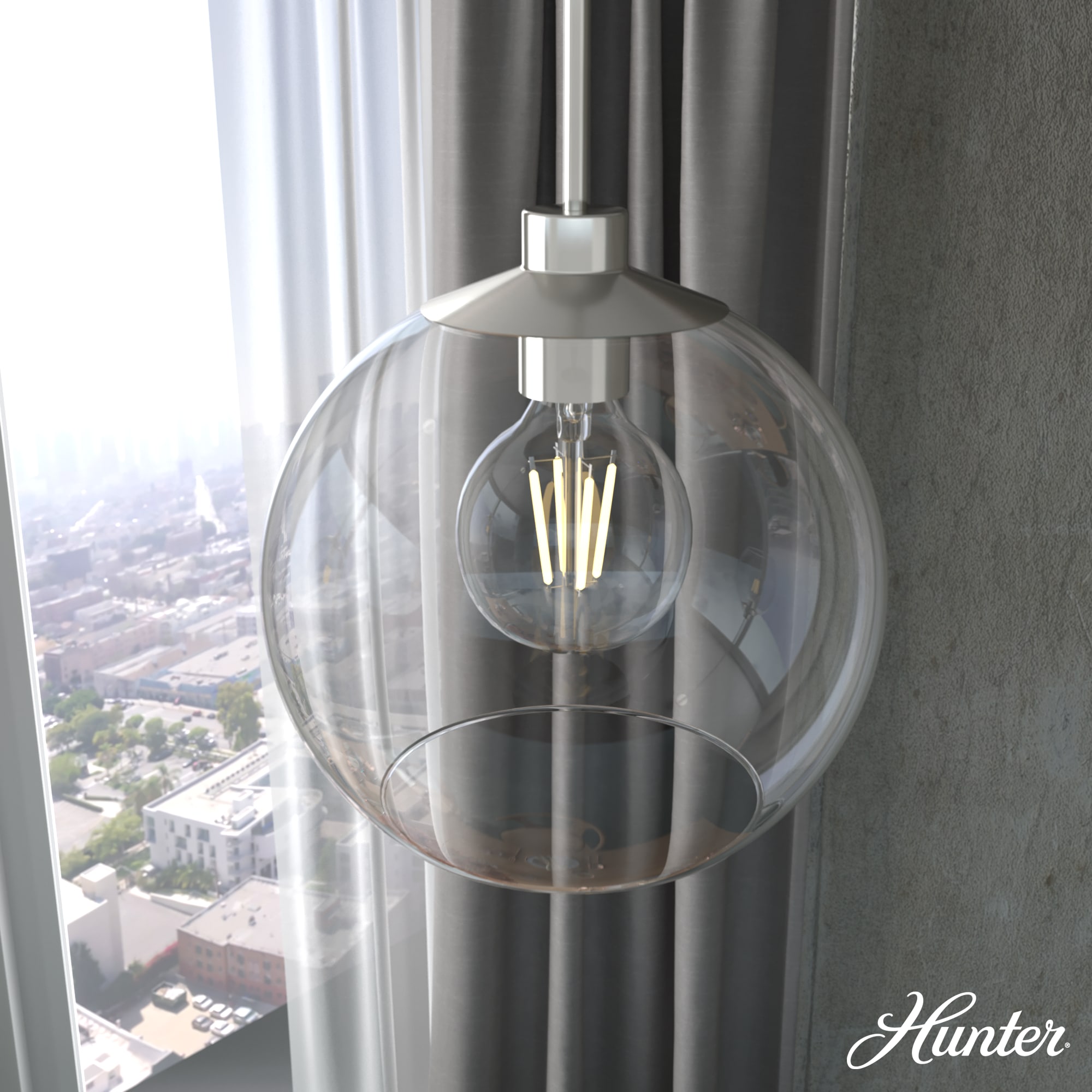 Hunter Xidane Brushed Nickel 14" Globe Pendant Light