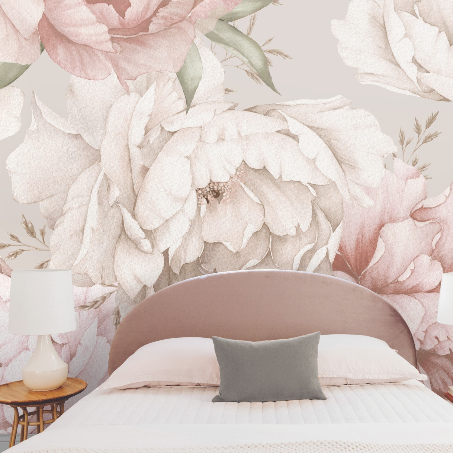 Pink and Cream Floral Peel and Stick Wallpaper Mural