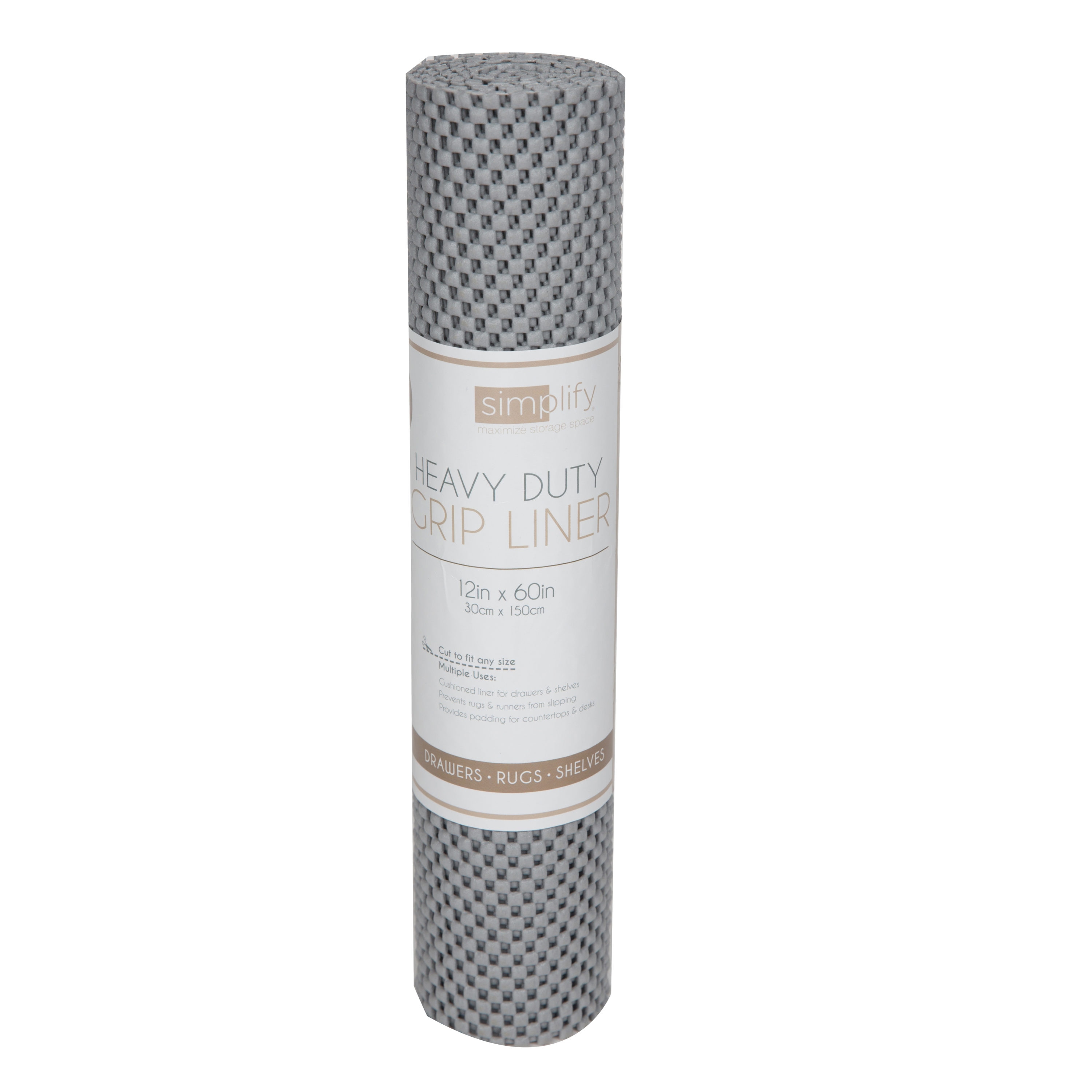 Simplify Grip Liner-Heavy Duty-Non-Adhesive Liner | 60 L x 12 W | Drawers  | Cabinets | Shelves | Grey | Padded | 5 Feet Rolls | Grey | Organization