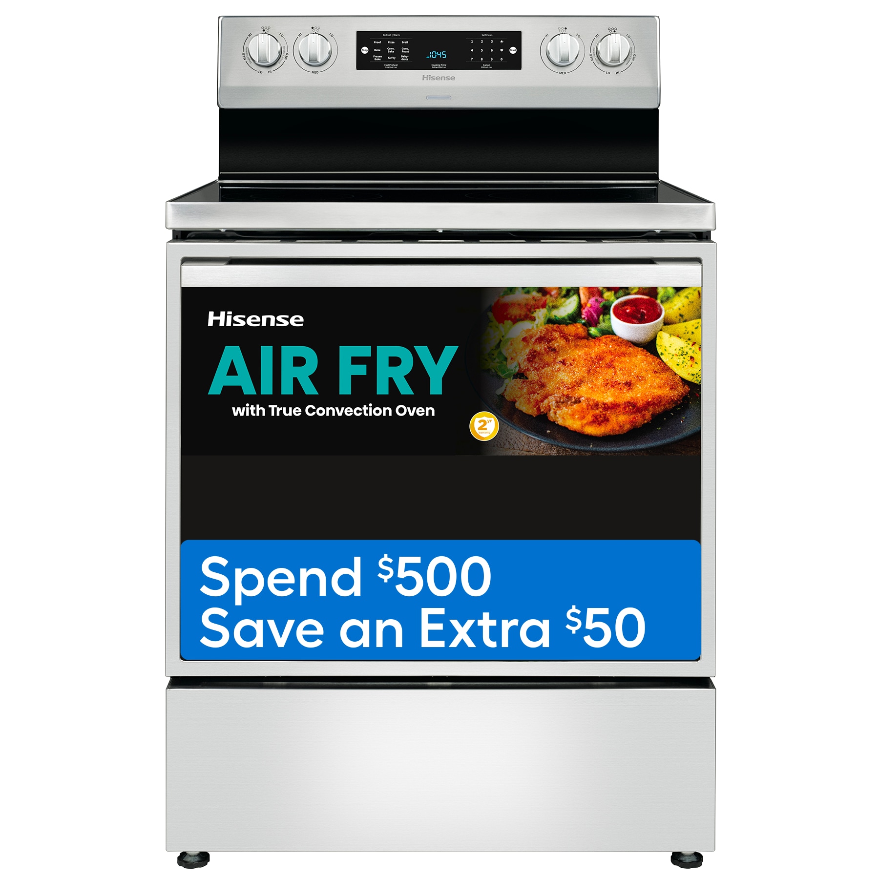 Hisense 30-in Glass Top 5 Burners 5.8-cu ft Self-Cleaning Air Fry 