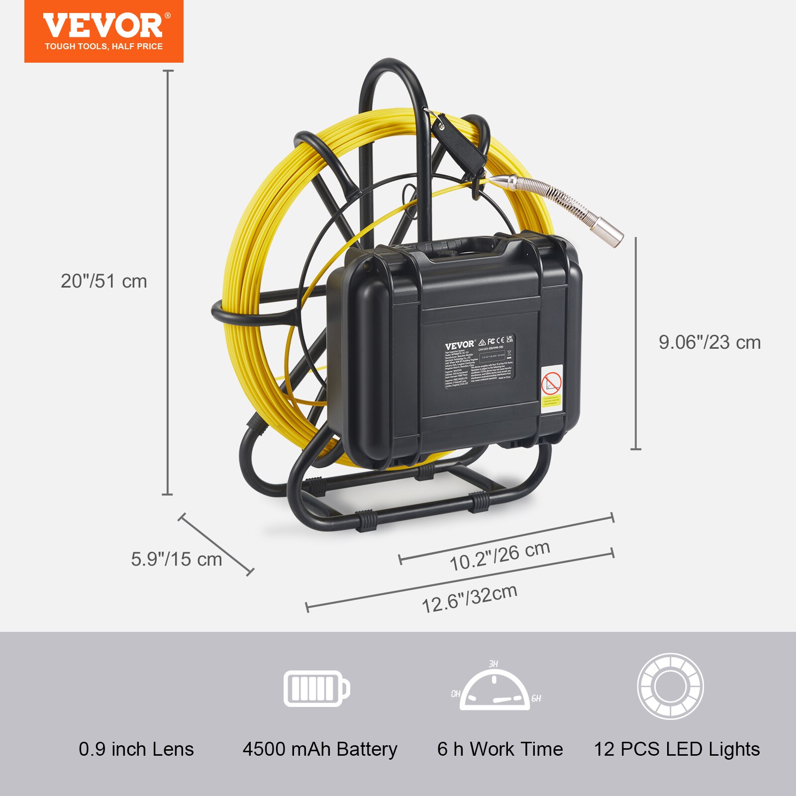VEVOR VEVOR 20M Sewer Inspection Camera 9 Inch Monitor LCD DVR Waterproof  Pipeline Drain Inspection System Camera Kit with 8G SD Card (20M 9Inch)