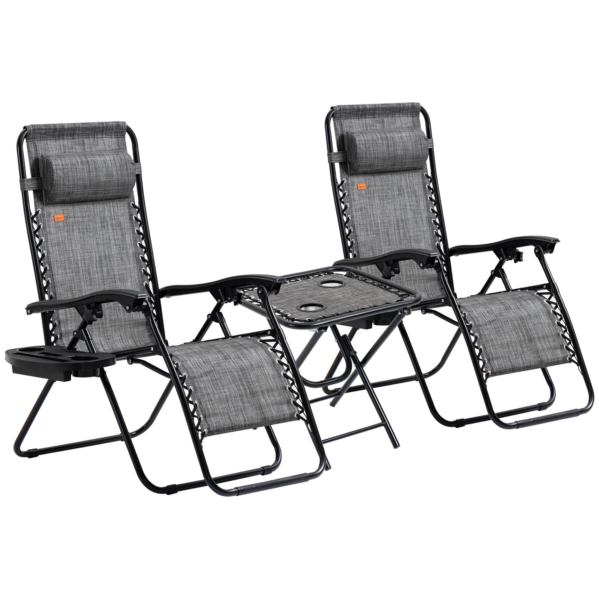 Miki Shinly AB-0606-228JJ Outdoor Patio Chair Set of 2 Black Steel Frame Stationary Zero Gravity Chair with Gray Mesh Seat
