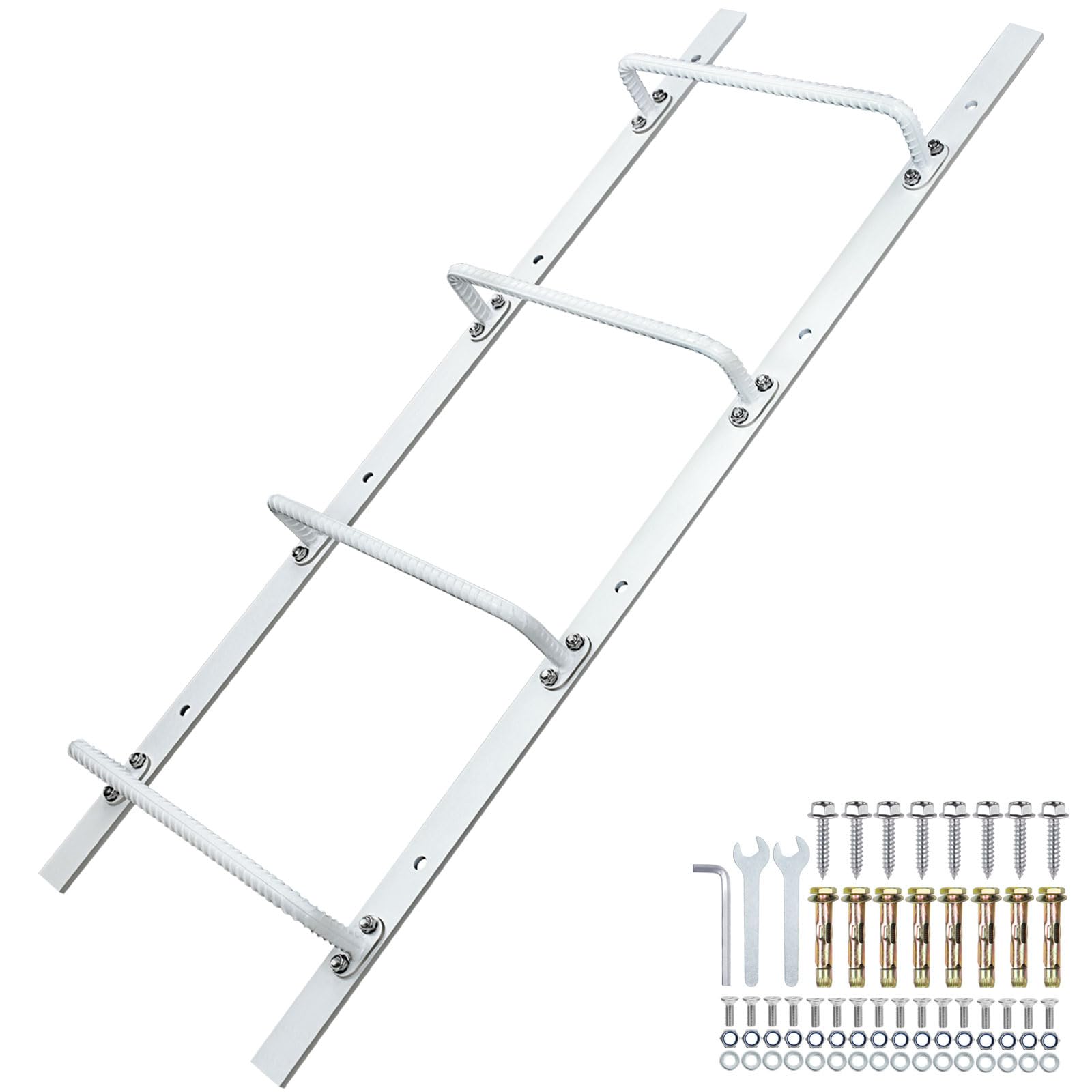 SenQWFa 4-Rung Window Well Ladder Heavy Duty Steel Fire Escape Ladder Powder Coated Basement Egress Ladder 45.2 L by 17.9 W White #LDC0820C138