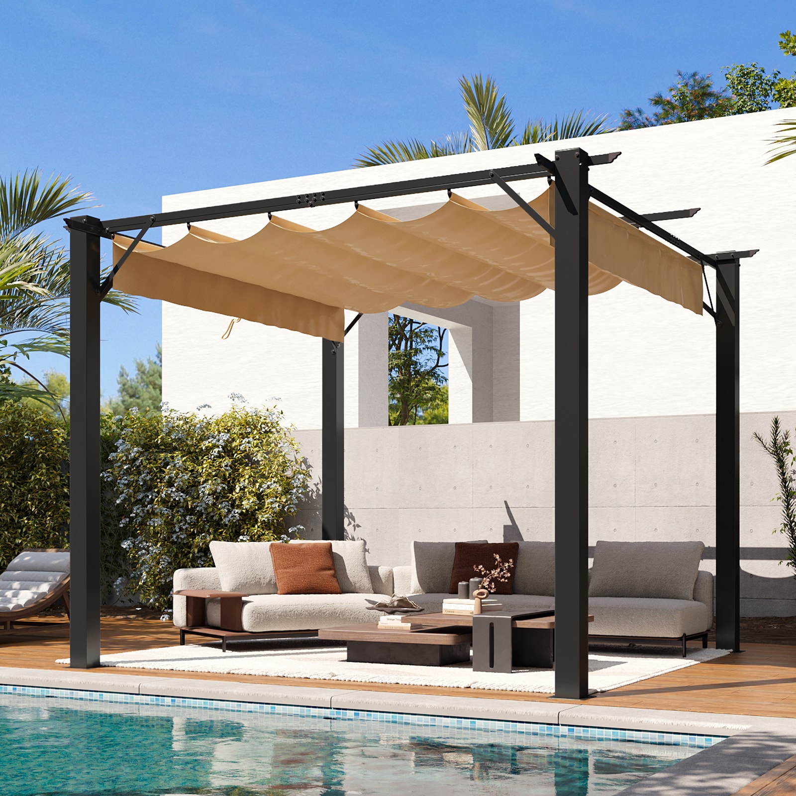AOXUN G30012 Pergola 10-ft W x 10-ft L x 7-ft 3-in H Brown Metal Freestanding Pergola with Canopy