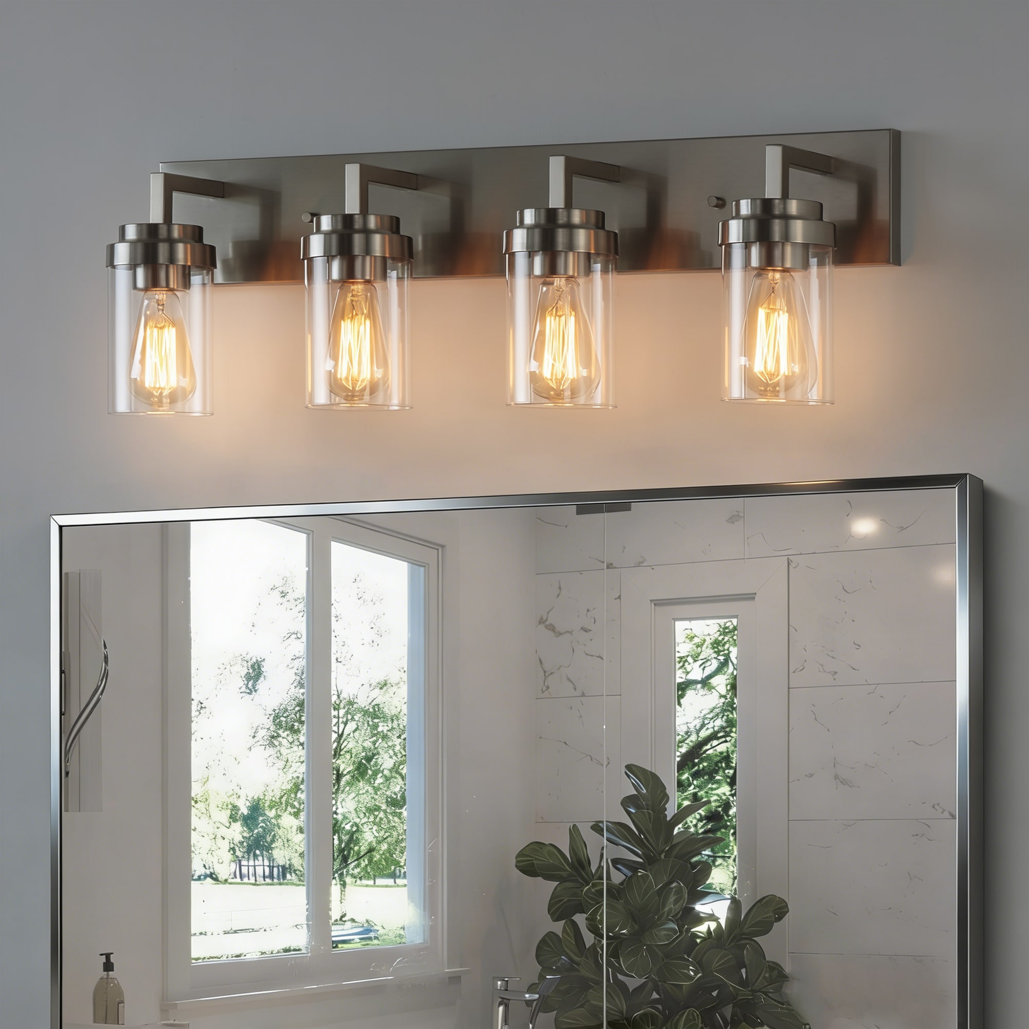 KAWOTI Olan 30-in 4 Light Brushed Nickel Transitional Bathroom Vanity light