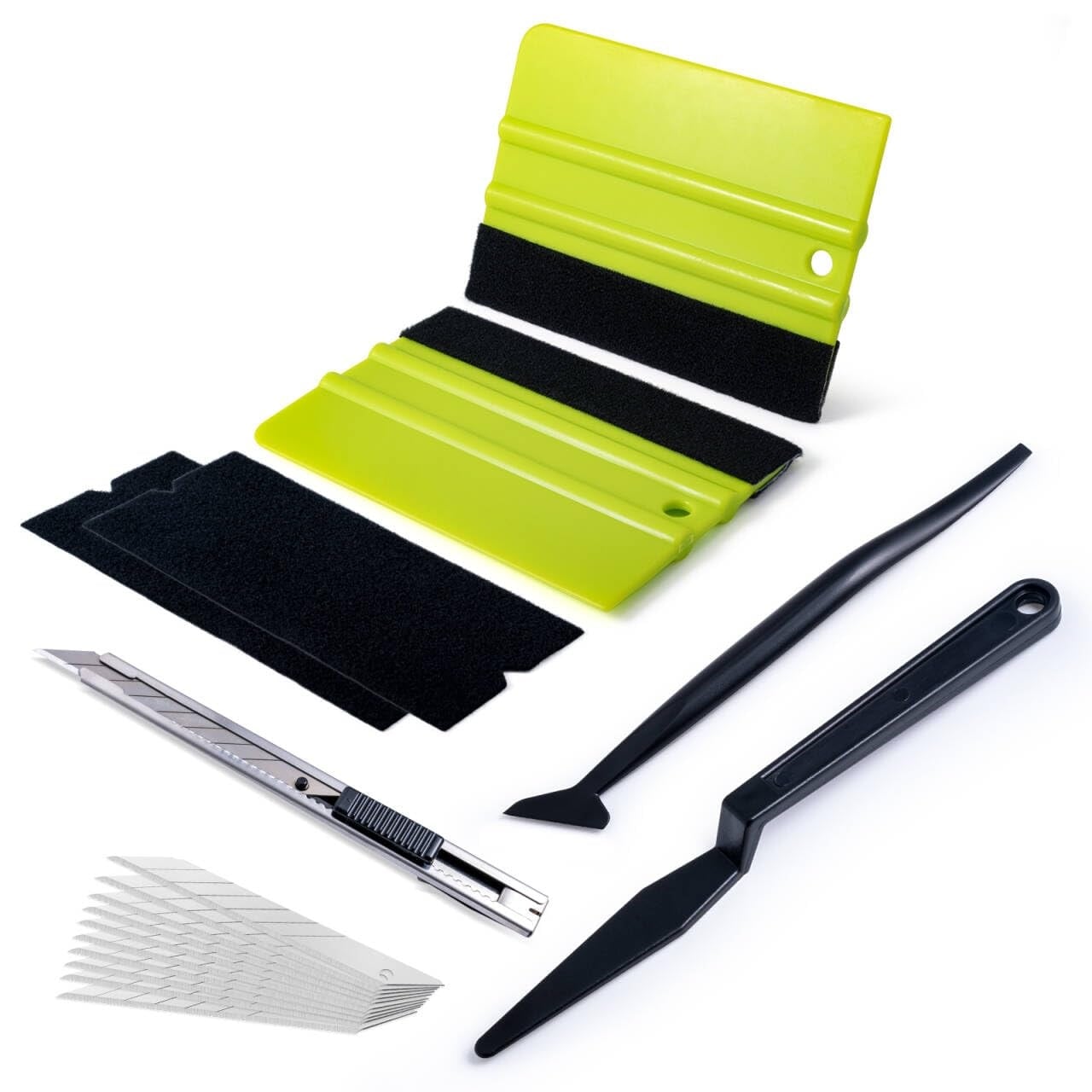 Justincity  Window Tint Kit Professional Car Vinyl Wrap Kit with Felt Squeegee Replacement Felt Micro Squeegee Utility Knife 10 pcs Blades for