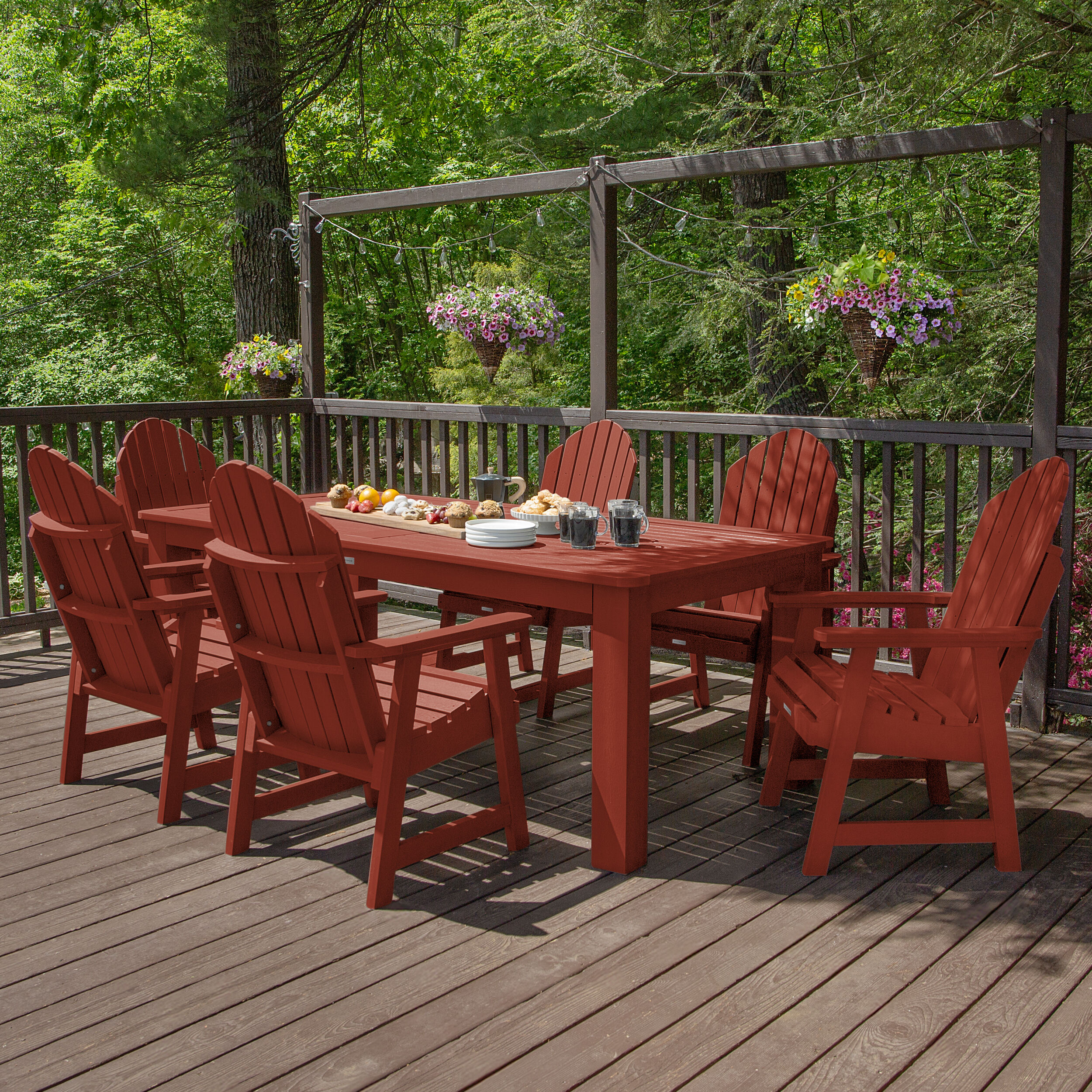 highwood AD-ST7HM1CO5AA-RED Hamilton 7 -Piece Rustic Red Patio Dining Set Plastic Rectangle Table with 6 Stationary Chairs