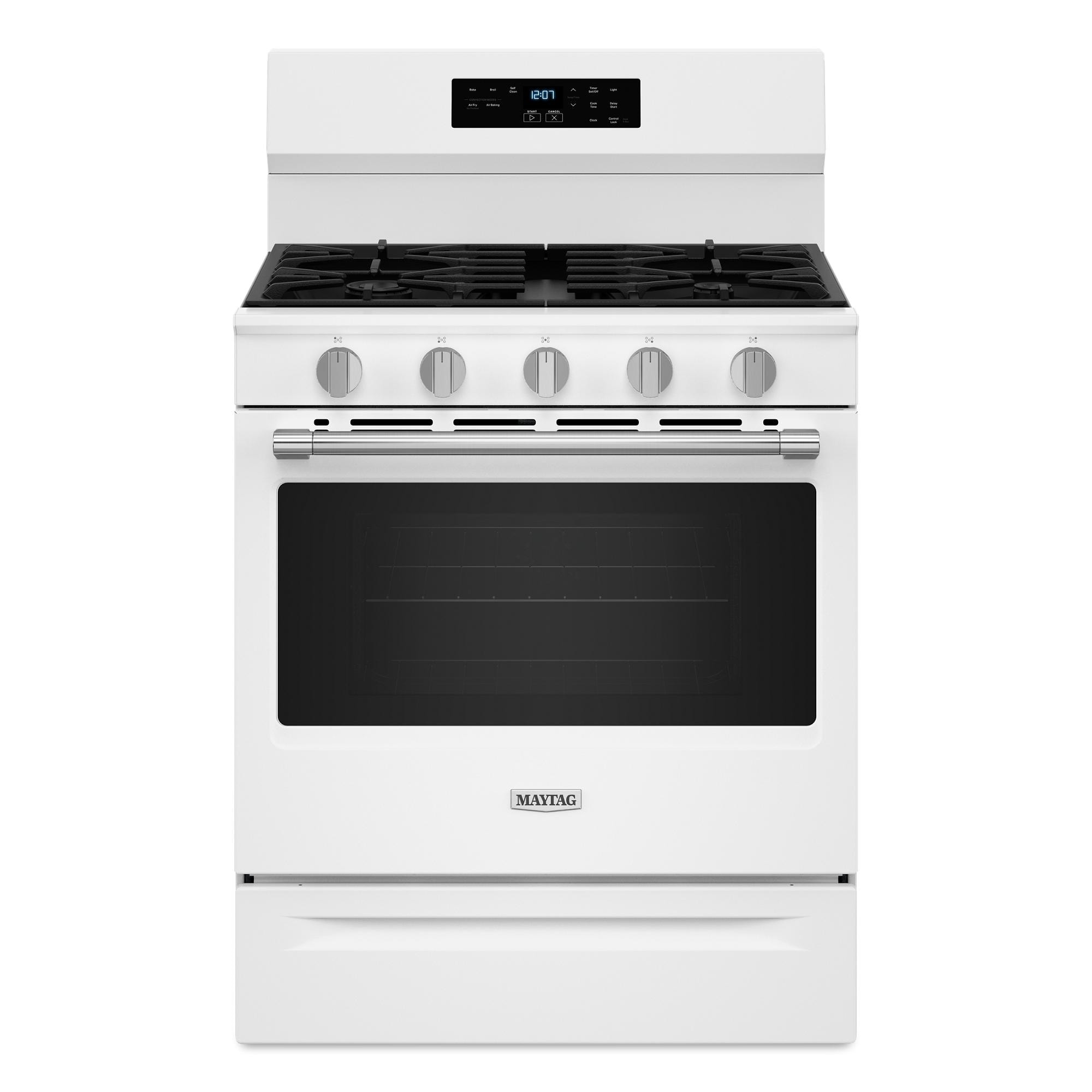 Maytag MFGS6030RW 30-in 5 burners 5-cu ft Air Fry Convection Oven Freestanding Natural Gas Range ( White )