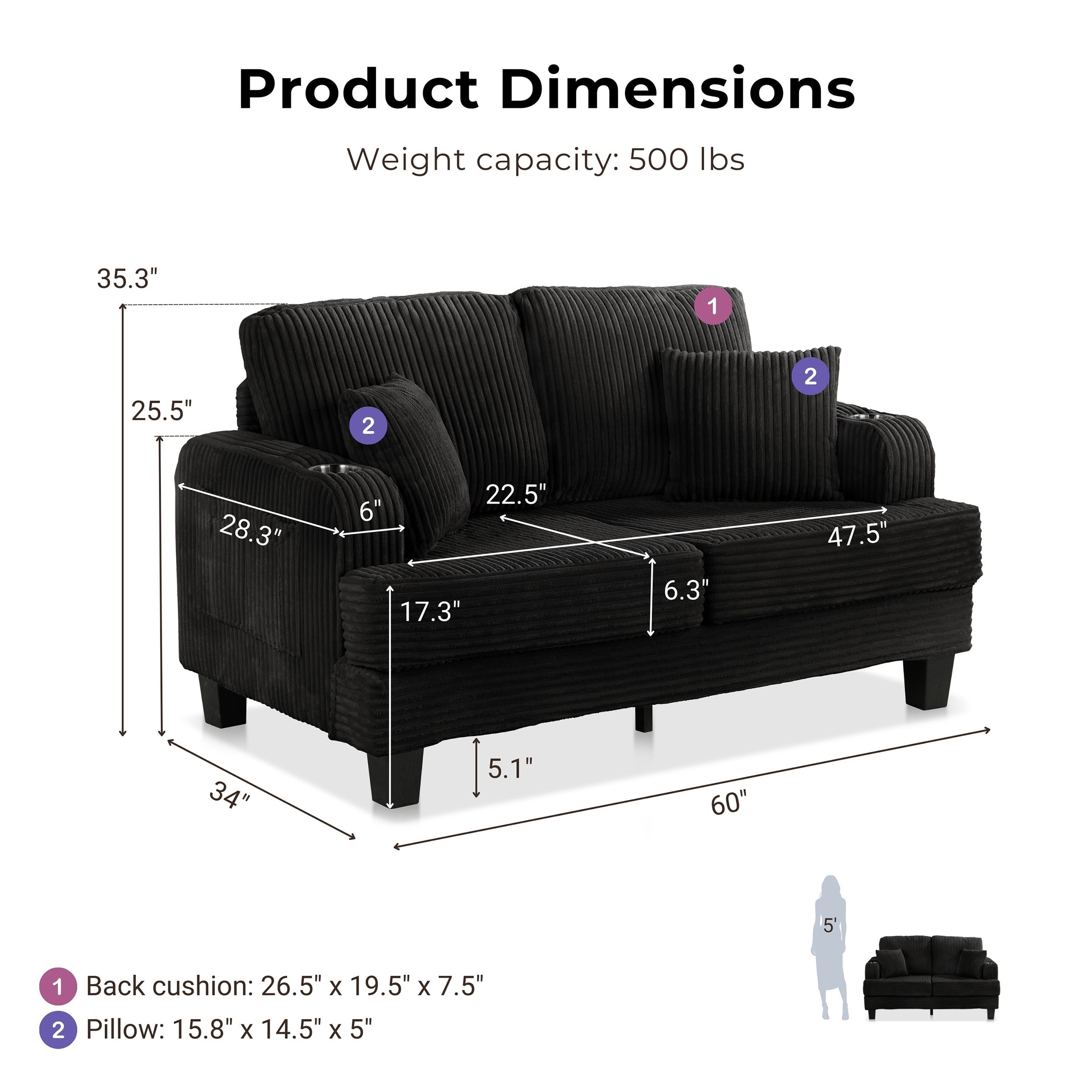 Furniture of America IDF-SL6932BK-LV Sofas-Loveseats - View #3