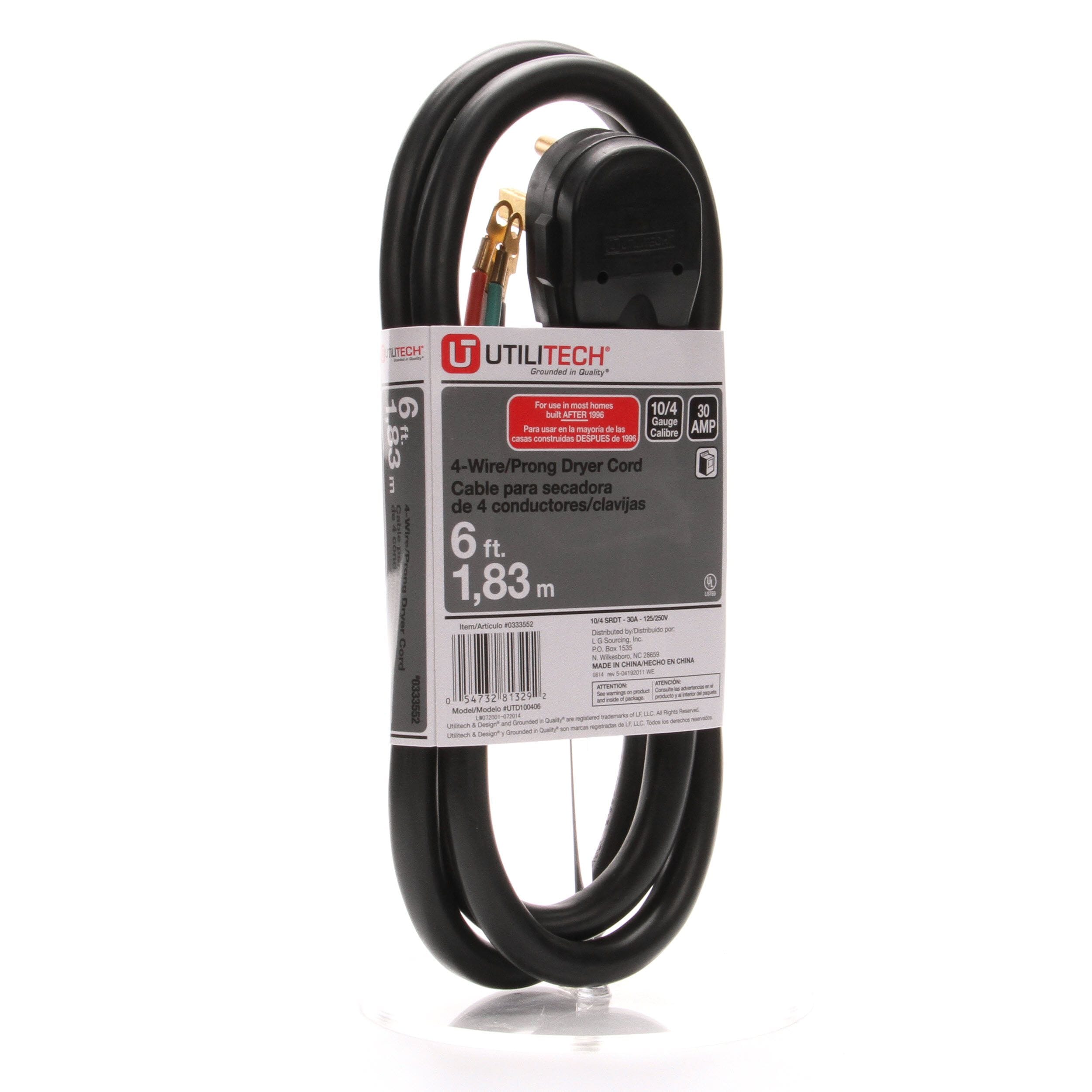 Utilitech 6-ft 3-Prong Gray Range Appliance Power Cord in the