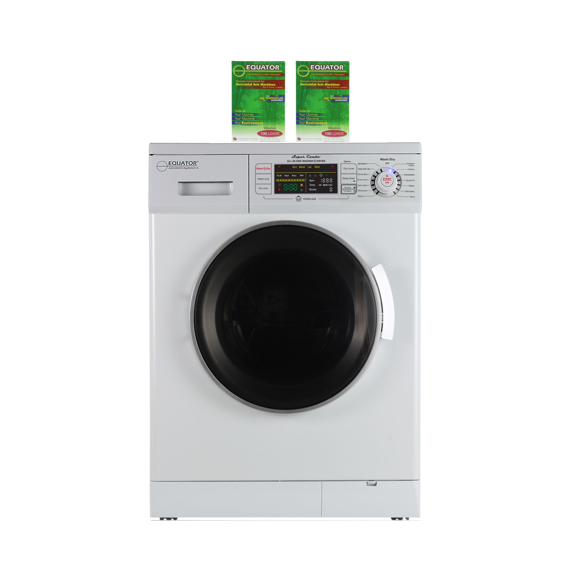 1.6-cu ft Capacity White Ventless All-in-One Washer/Dryer Combo Stainless Steel | - Equator Advanced Appliances EZ4400 N + 2 HE