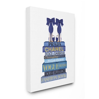 Stupell Industries Blue Bow Heels Above Iconic Designer Books Amanda  Greenwood 48-in H x 36-in W Figurative Print on Canvas in the Wall Art  department at