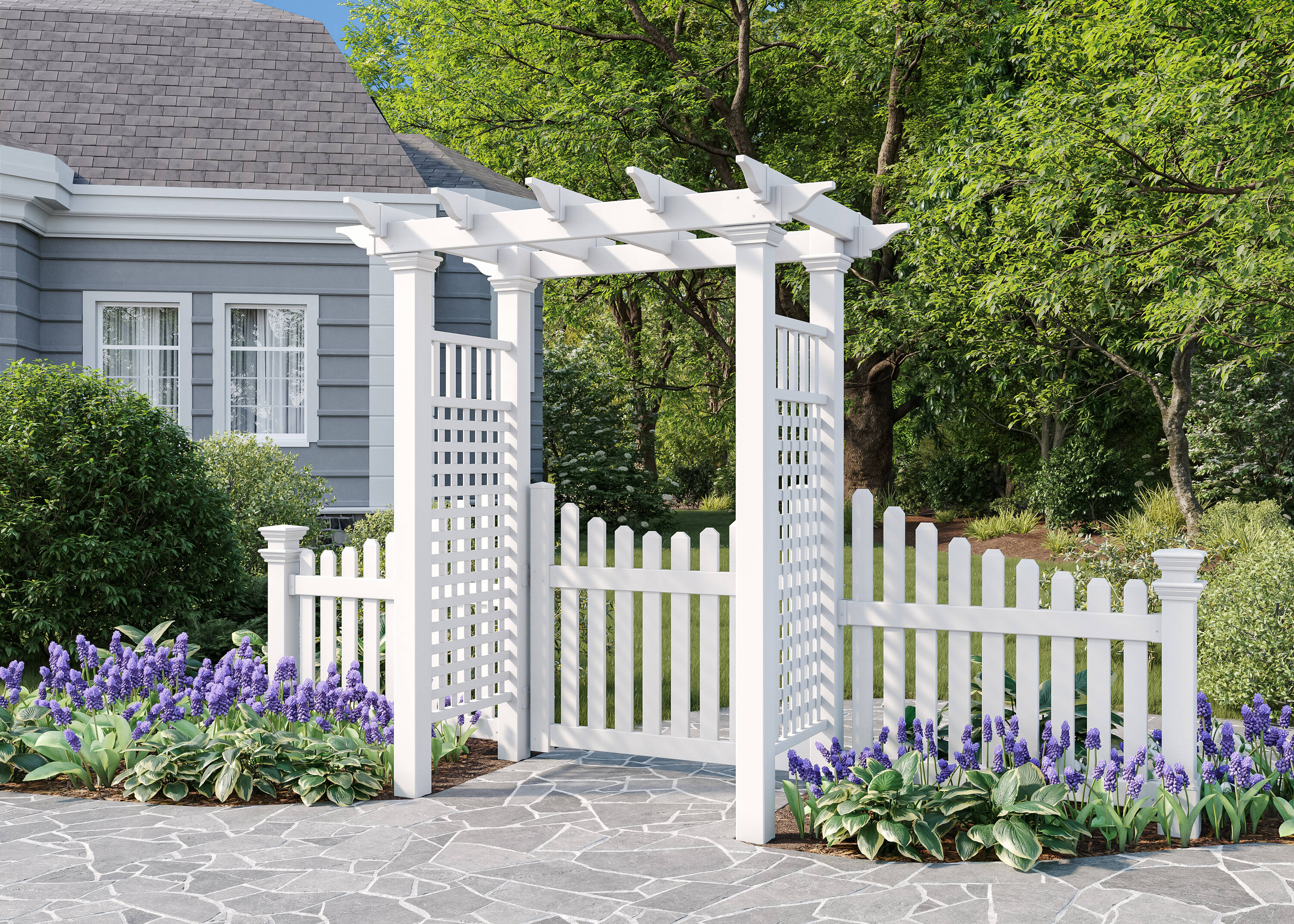 Vita VA84259 2.6-ft W x 7.2-ft H Flat CLASSIC White collection PVC Garden Arbor