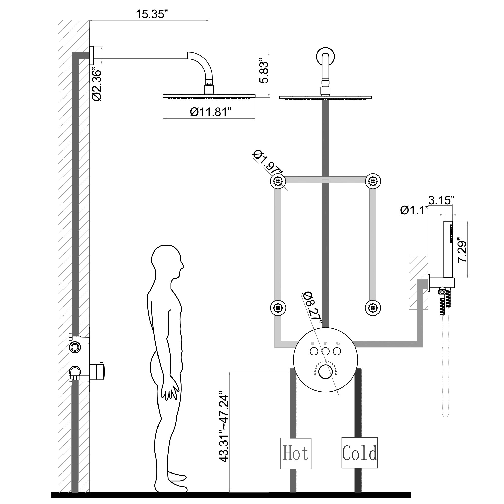 WELLFOR WB-0978 Showerhead-Bar-Panels - View #3