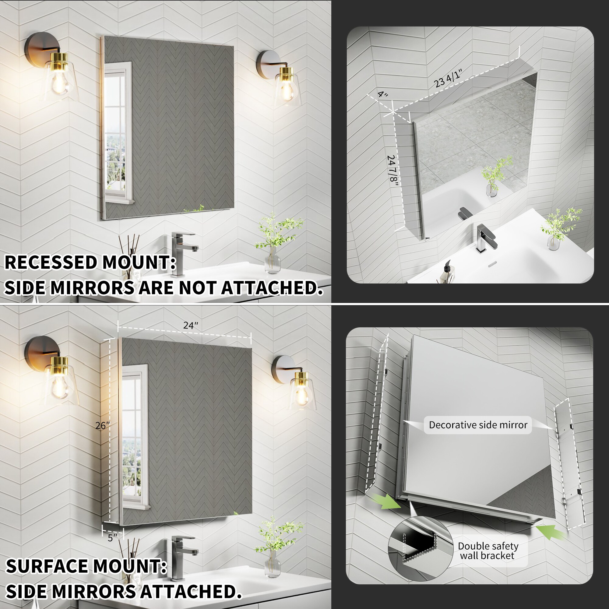AAZJ KA 16-in x 20-in Surface/Recessed Mount Silver Mirrored Soft Close Medicine Cabinet