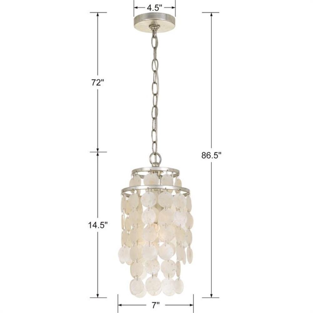 Antique Silver Mini Chandelier with Capiz Shell Accents - 7'' W x 14.5'' H