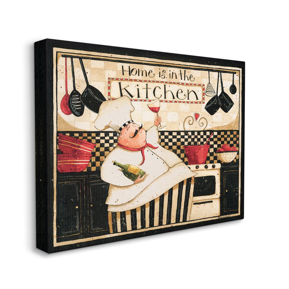 Stupell Industries AB-638-CN-16X20 Home is in the Kitchen with Happy Chef Illustration Dan DiPaolo Gallery Wrapped Canvas 20-in H x 16-in W Kitchen Canvas Print