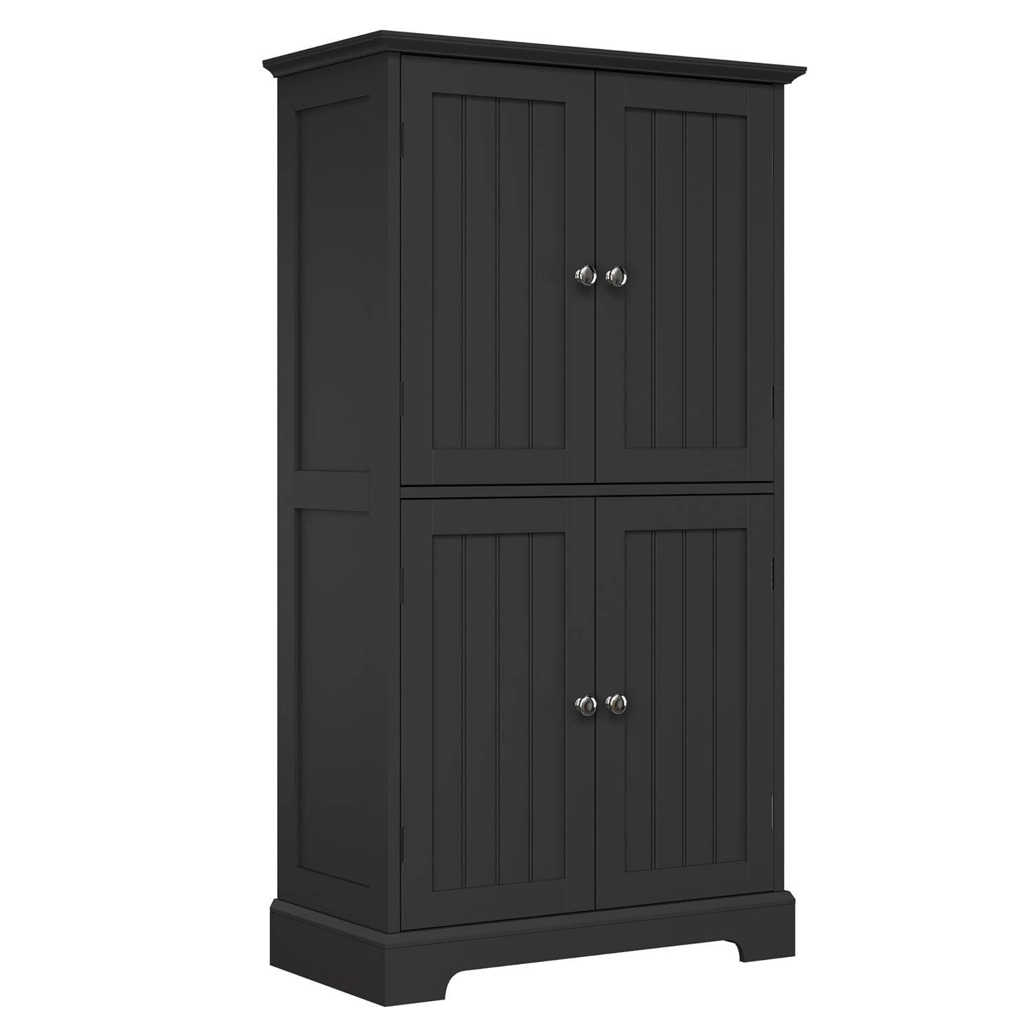 Fredees Freestanding Bathroom Floor Cabinet with 4 Doors and Adjustable Shelves - Black MDF Storage Cupboard for Bathroom Living Room or Kitchen