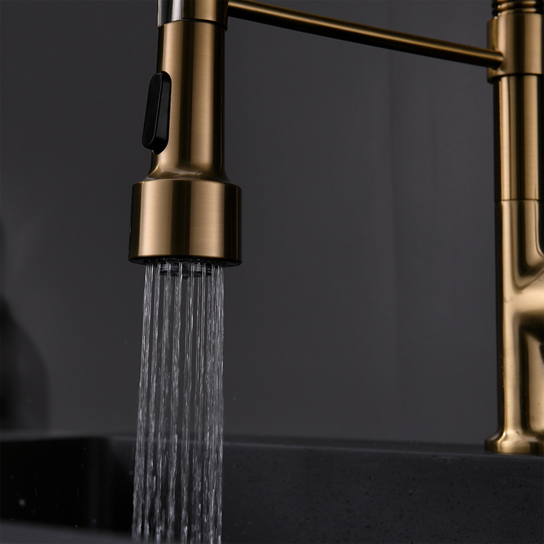 WELLFOR LED Kitchen Faucet Brushed Gold Single Handle Deck-mount Handle Residential Pull-down Kitchen Faucet with Sprayer